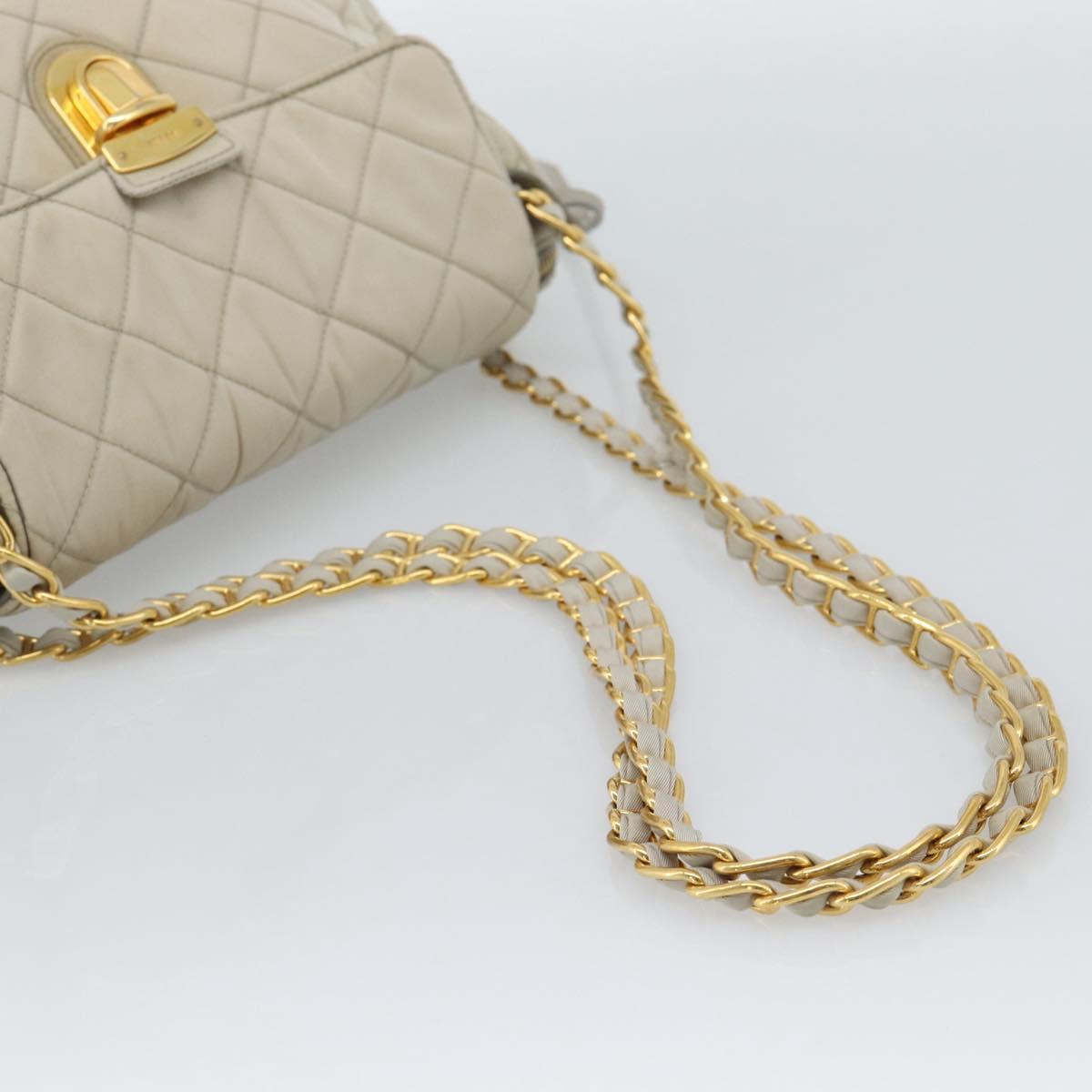 PRADA Chain Shoulder Bag Nylon Beige Gold Auth bs36530