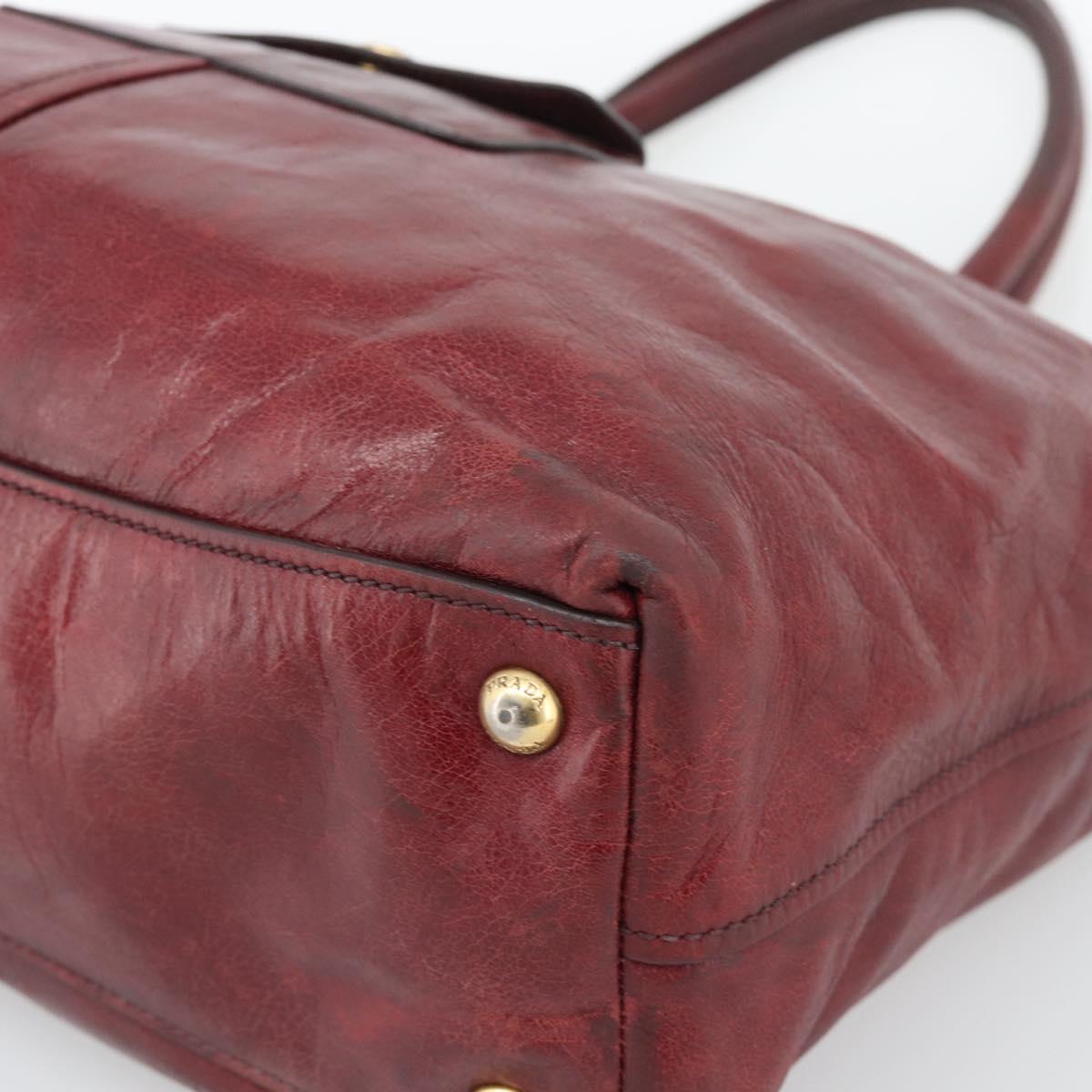 PRADA Hand Bag Leather Red Gold Auth bs36531