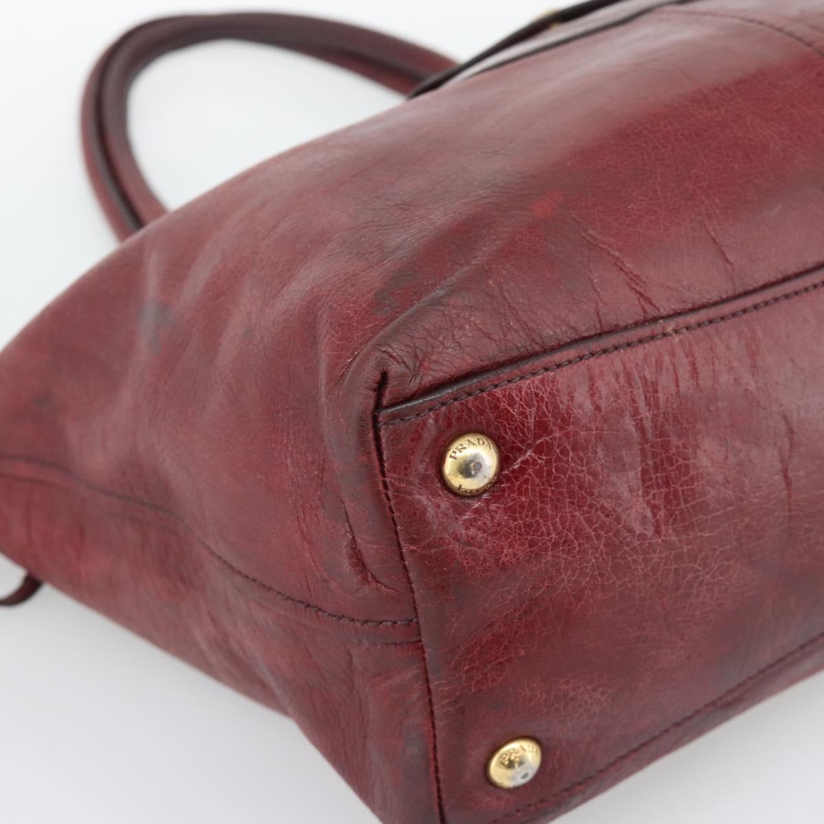 PRADA Hand Bag Leather Red Gold Auth bs36531