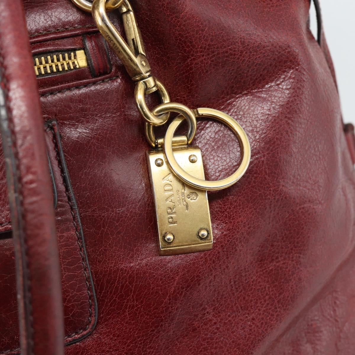 PRADA Hand Bag Leather Red Gold Auth bs36531
