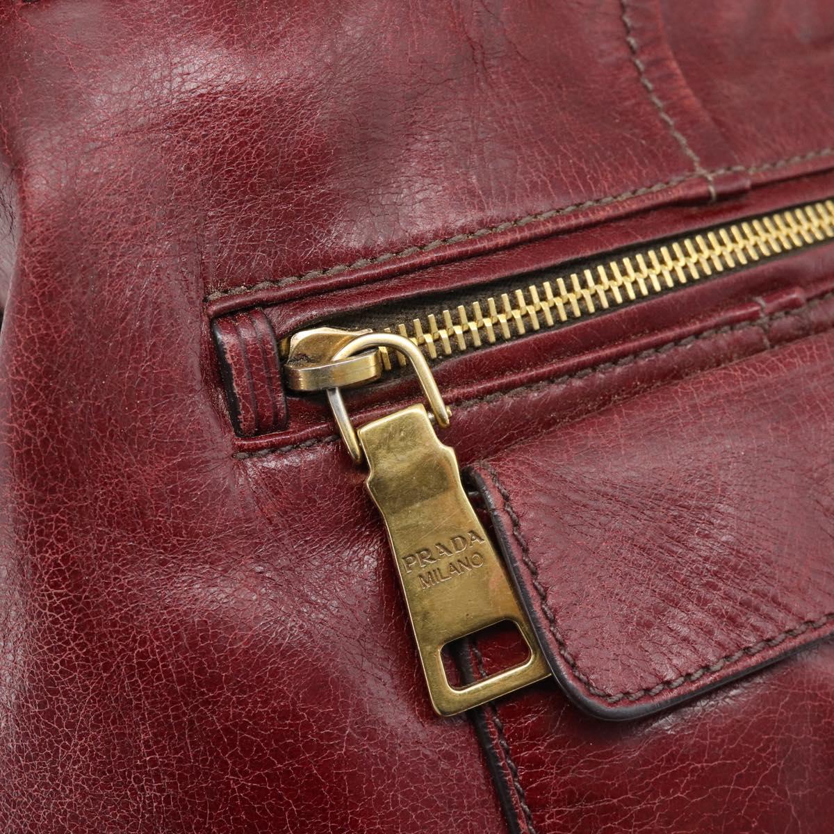 PRADA Hand Bag Leather Red Gold Auth bs36531