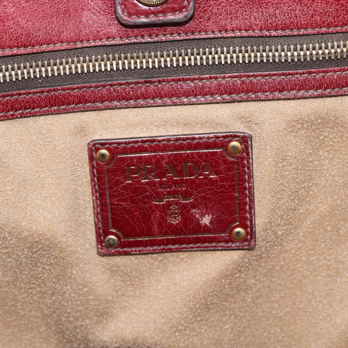 PRADA Hand Bag Leather Red Gold Auth bs36531