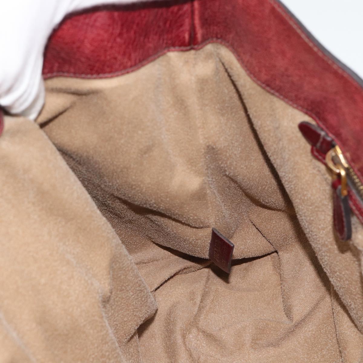PRADA Hand Bag Leather Red Gold Auth bs36531