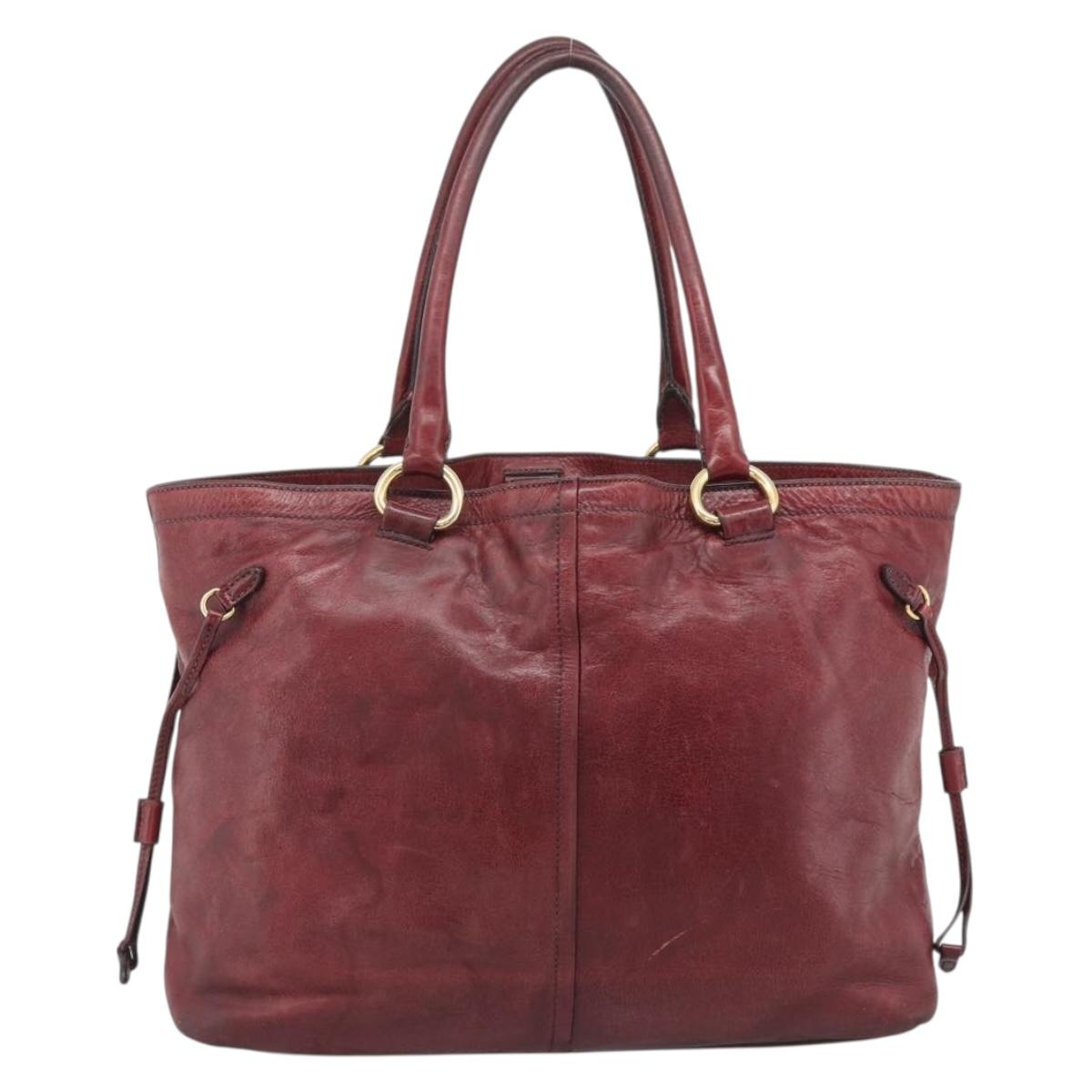 PRADA Hand Bag Leather Red Gold Auth bs36531