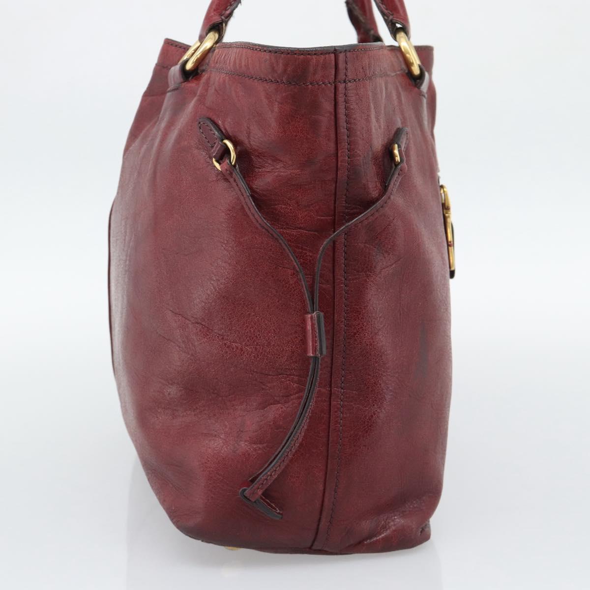 PRADA Hand Bag Leather Red Gold Auth bs36531