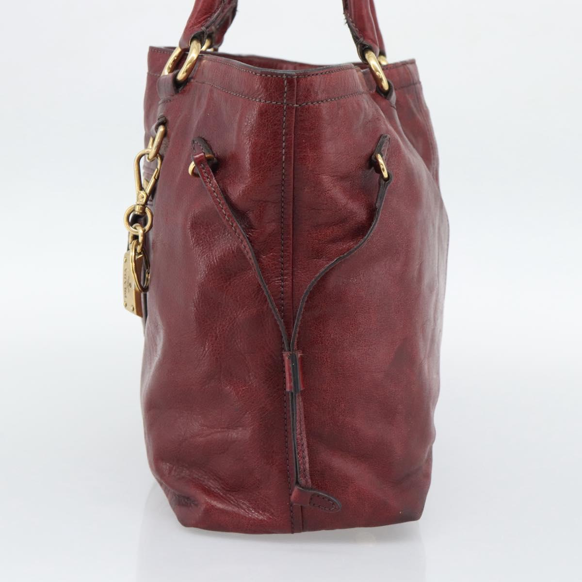 PRADA Hand Bag Leather Red Gold Auth bs36531