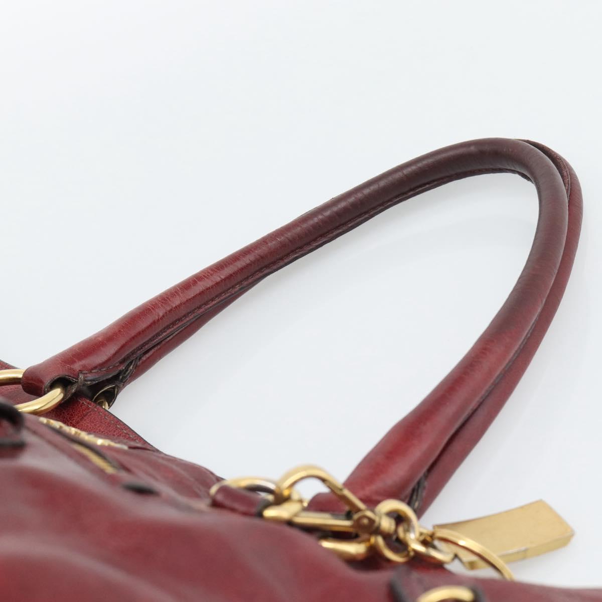 PRADA Hand Bag Leather Red Gold Auth bs36531