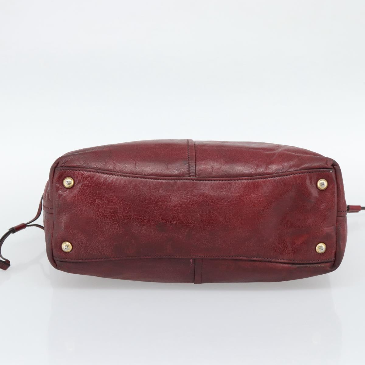 PRADA Hand Bag Leather Red Gold Auth bs36531