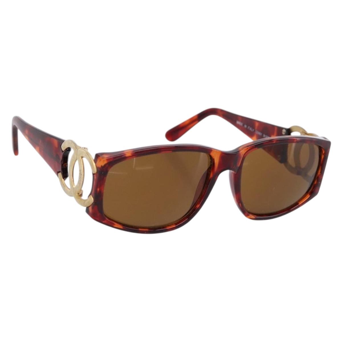 CHANEL Sunglasses Plastic Brown Gold Tone CC Auth bs36532