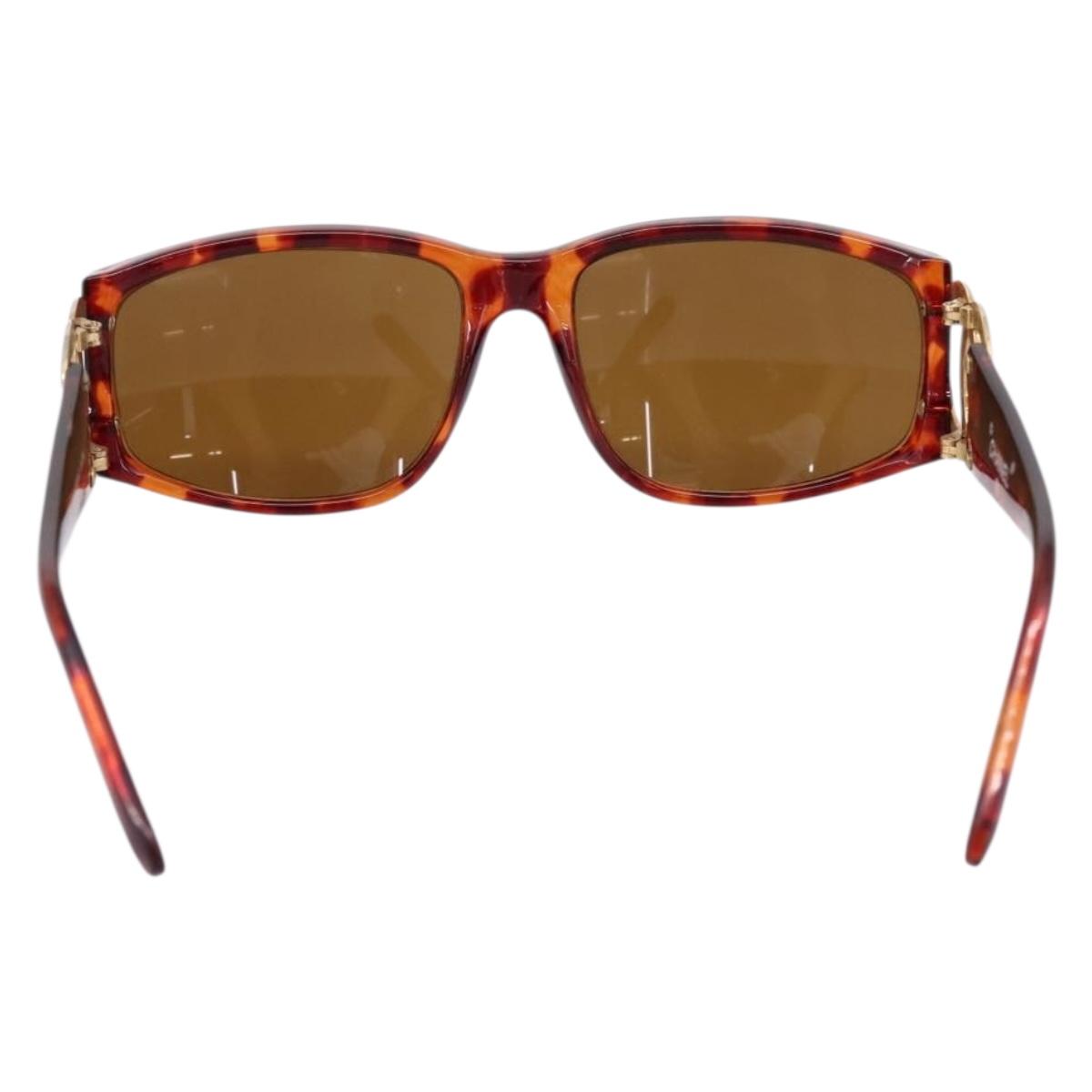 CHANEL Sunglasses Plastic Brown Gold Tone CC Auth bs36532