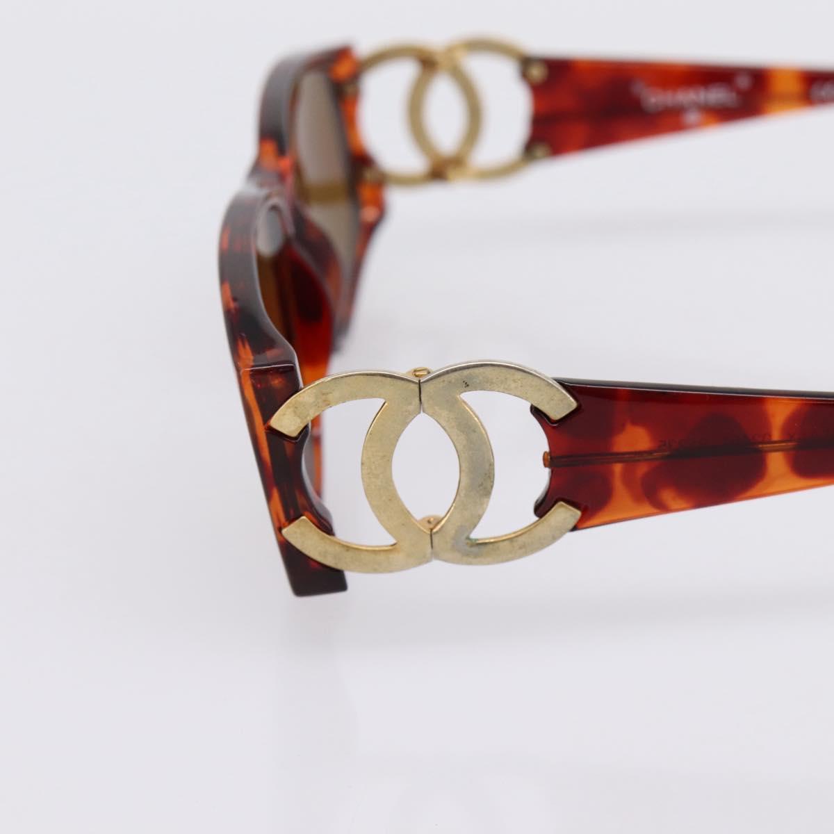 CHANEL Sunglasses Plastic Brown Gold Tone CC Auth bs36532