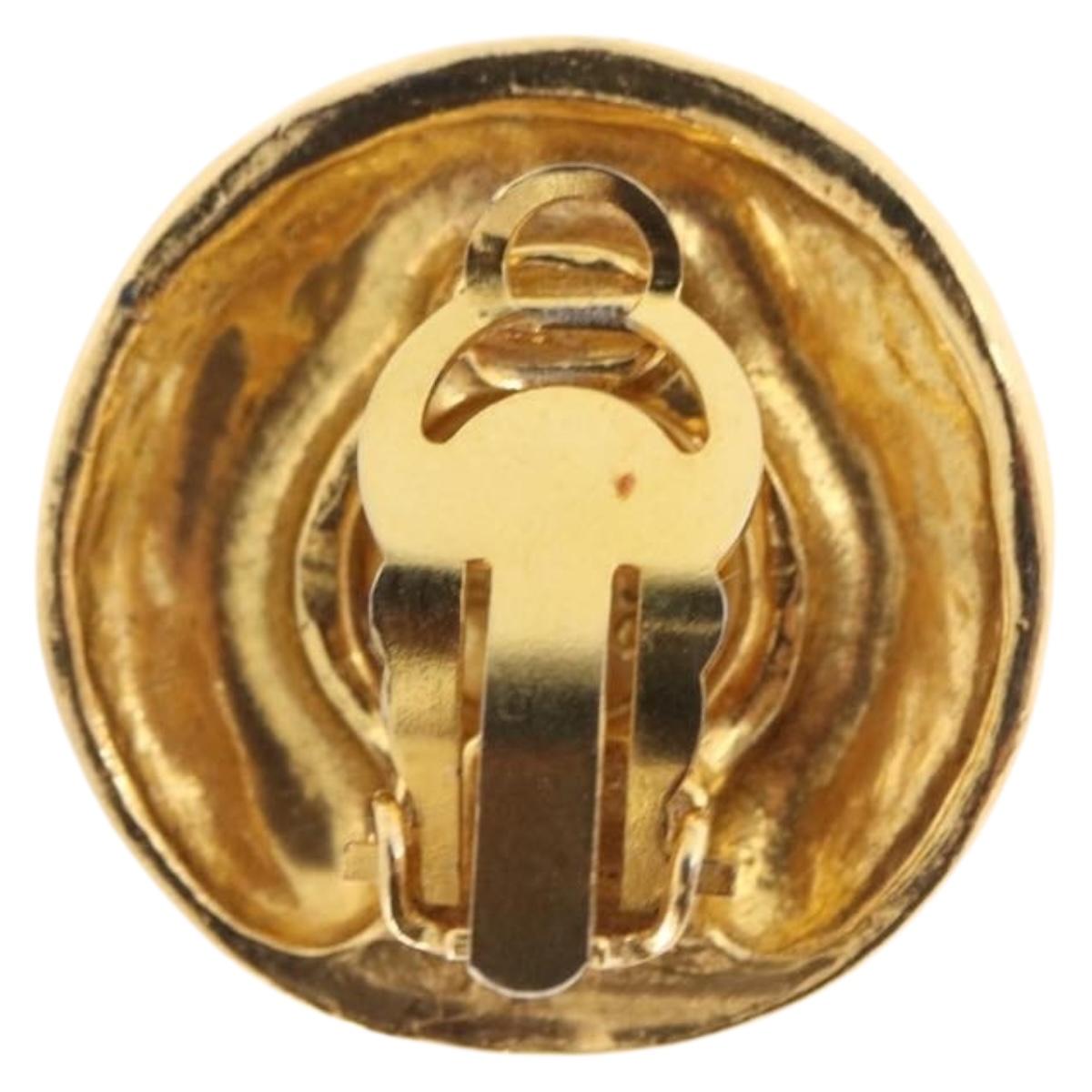 CHANEL Earring Metal Gold Tone White CC Auth bs36536