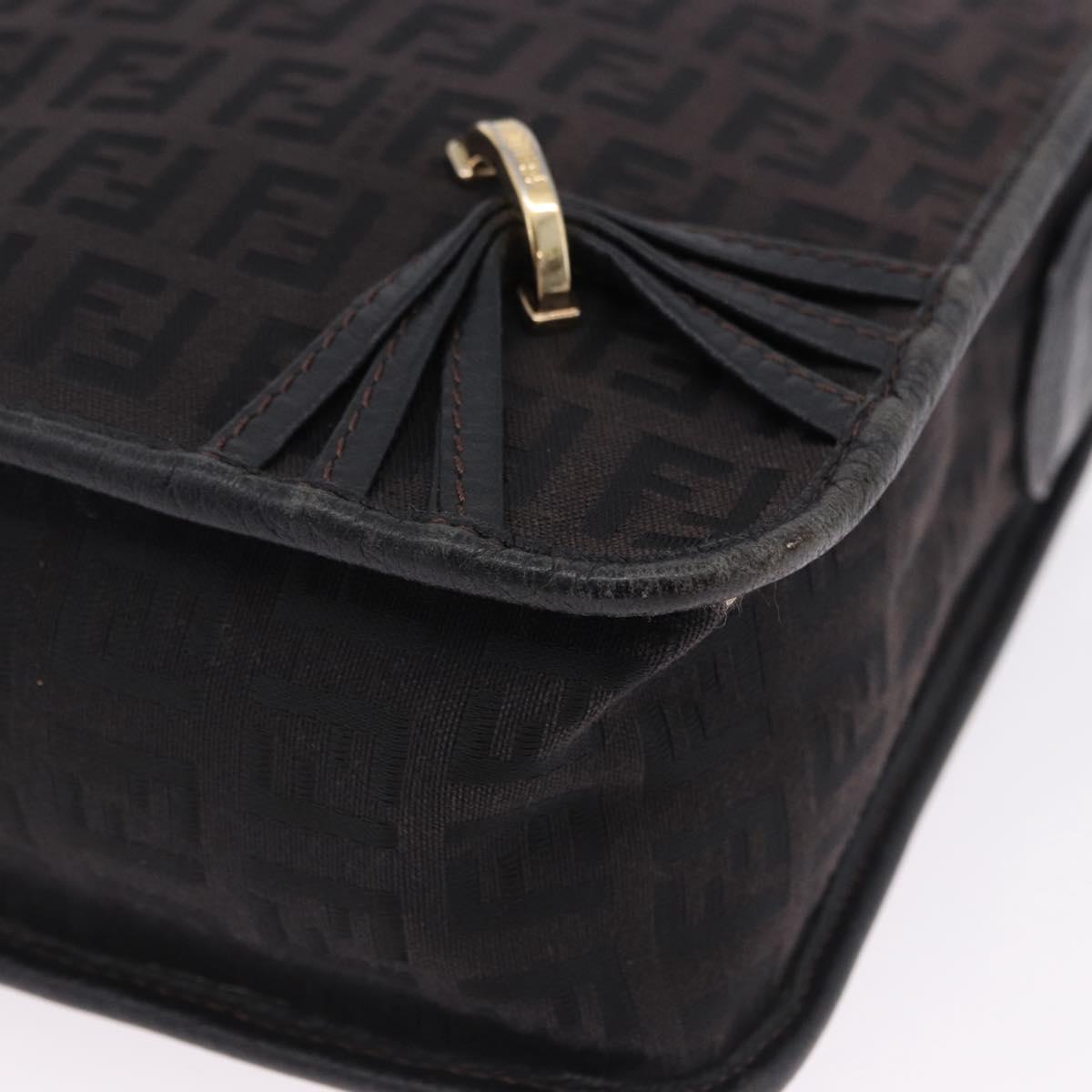 FENDI Zucchino Canvas Shoulder Bag Black Gold Auth bs36538