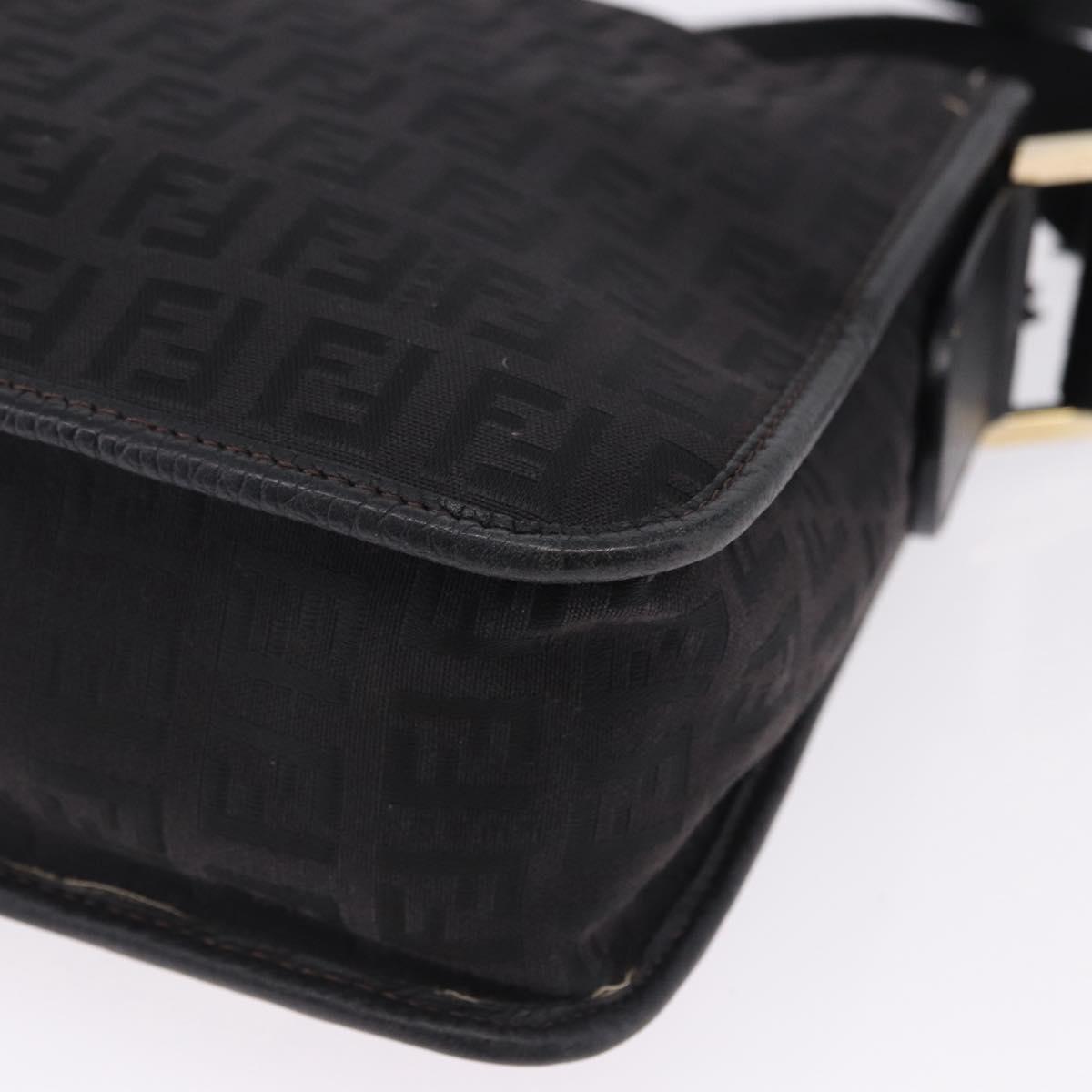 FENDI Zucchino Canvas Shoulder Bag Black Gold Auth bs36538
