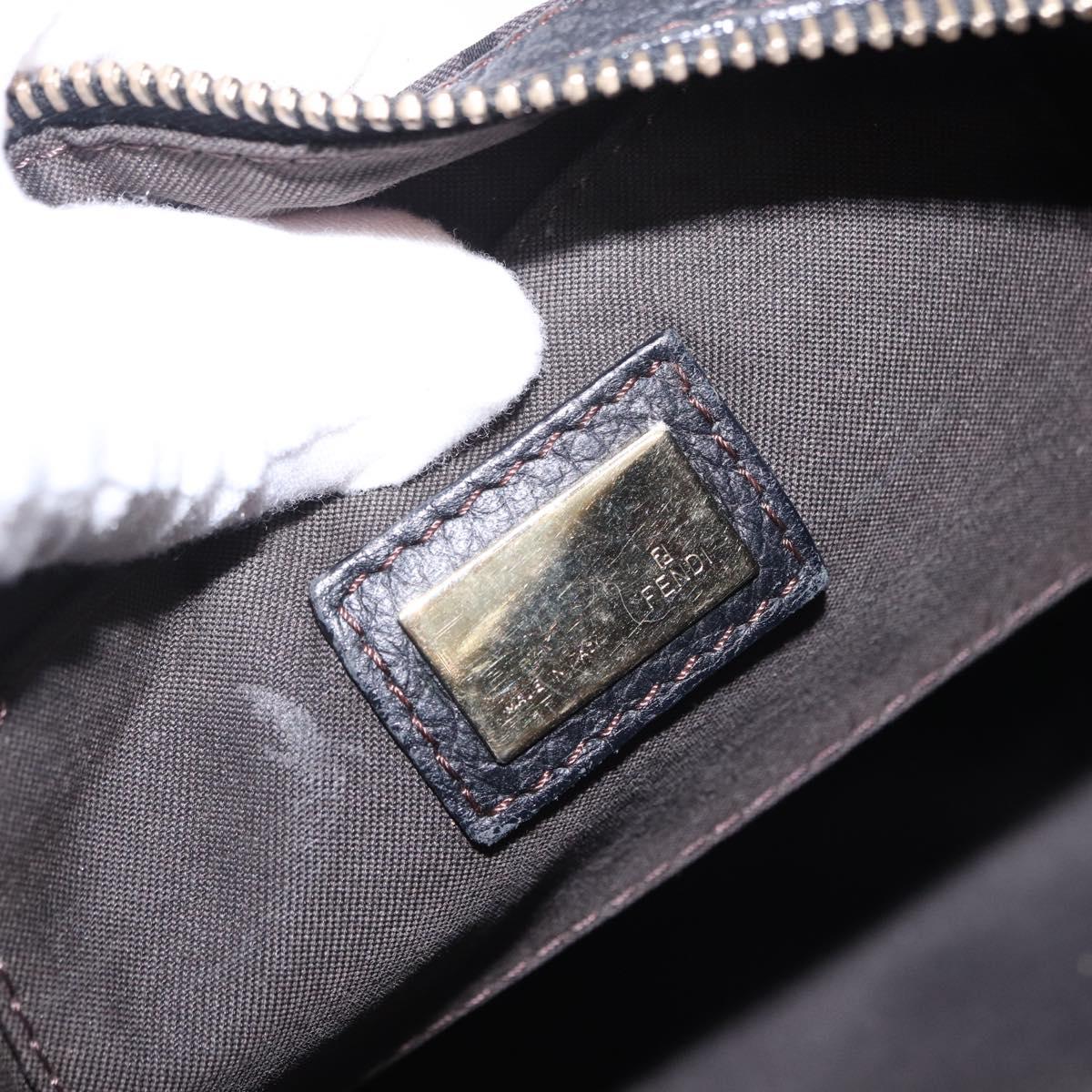 FENDI Zucchino Canvas Shoulder Bag Black Gold Auth bs36538