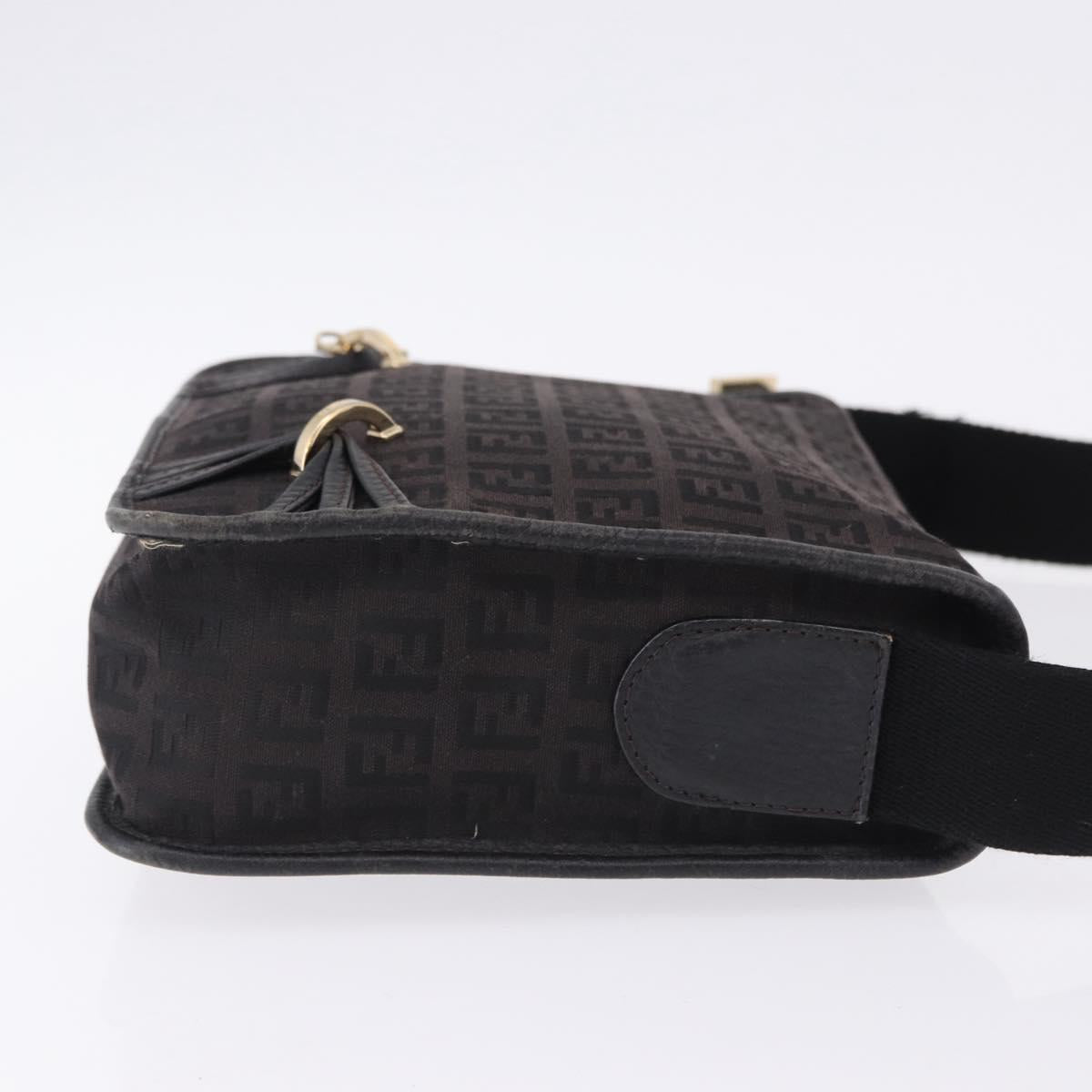 FENDI Zucchino Canvas Shoulder Bag Black Gold Auth bs36538