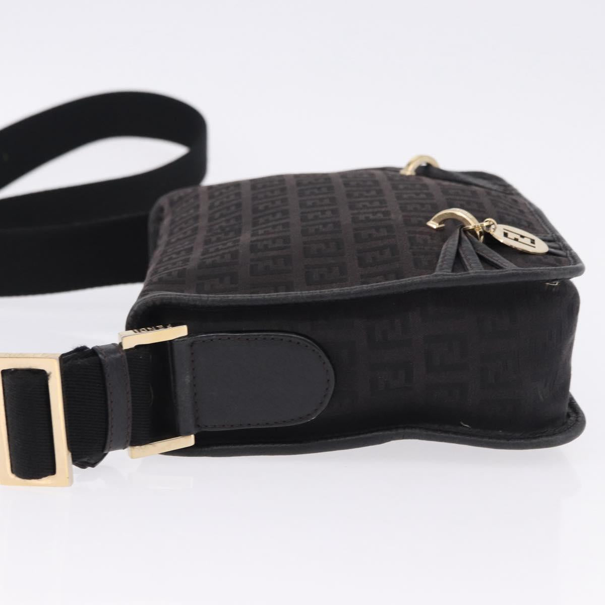 FENDI Zucchino Canvas Shoulder Bag Black Gold Auth bs36538