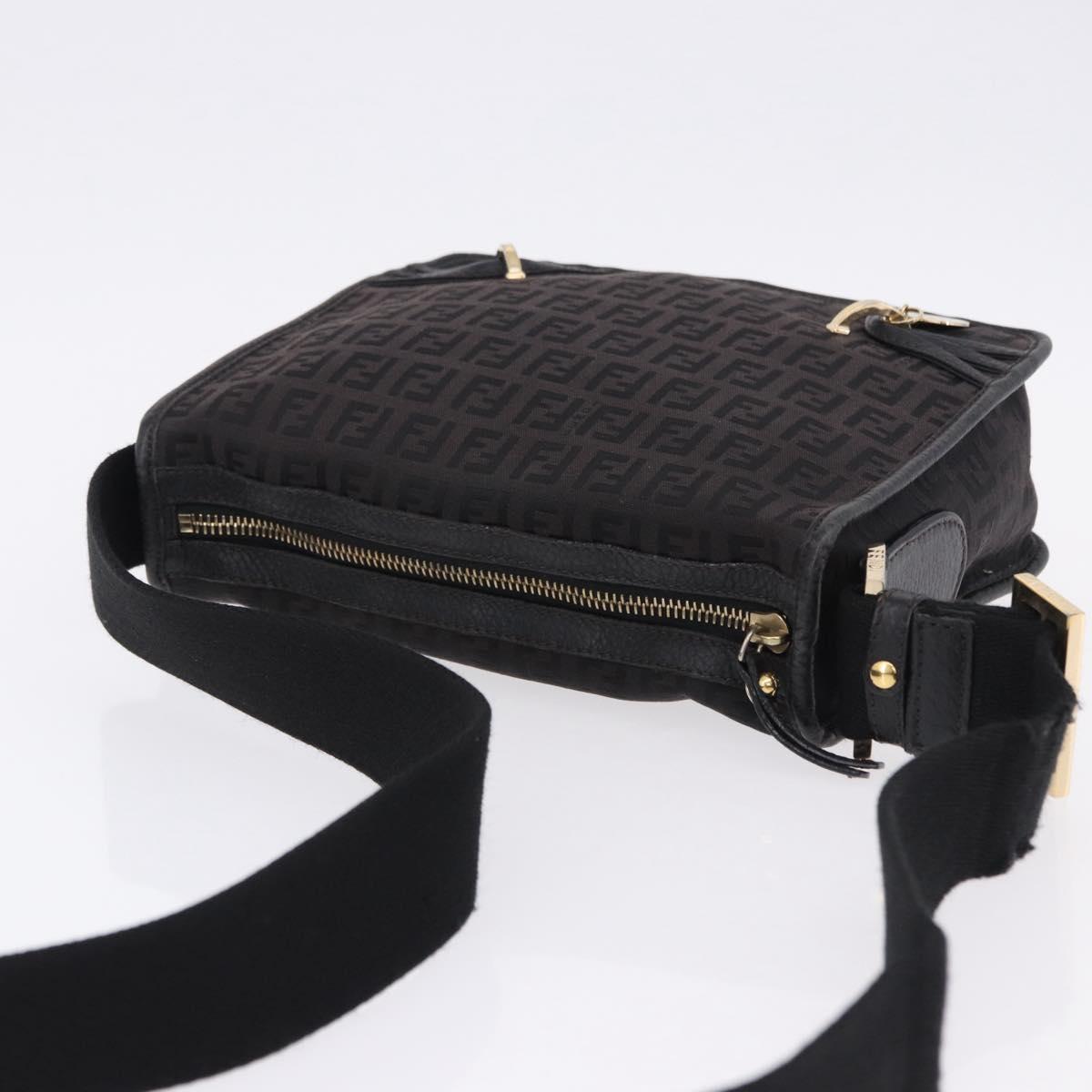 FENDI Zucchino Canvas Shoulder Bag Black Gold Auth bs36538