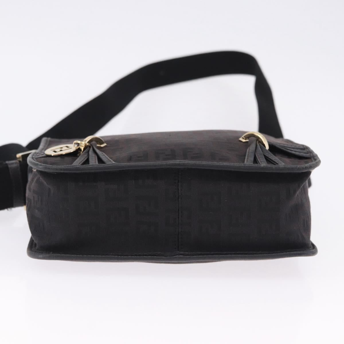 FENDI Zucchino Canvas Shoulder Bag Black Gold Auth bs36538