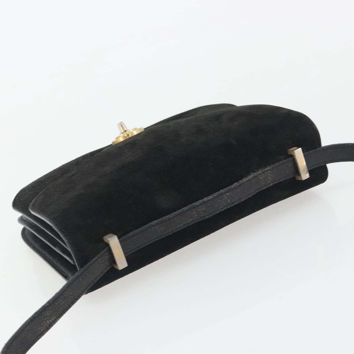 FENDI Shoulder Bag Suede Black Gold Auth bs36539