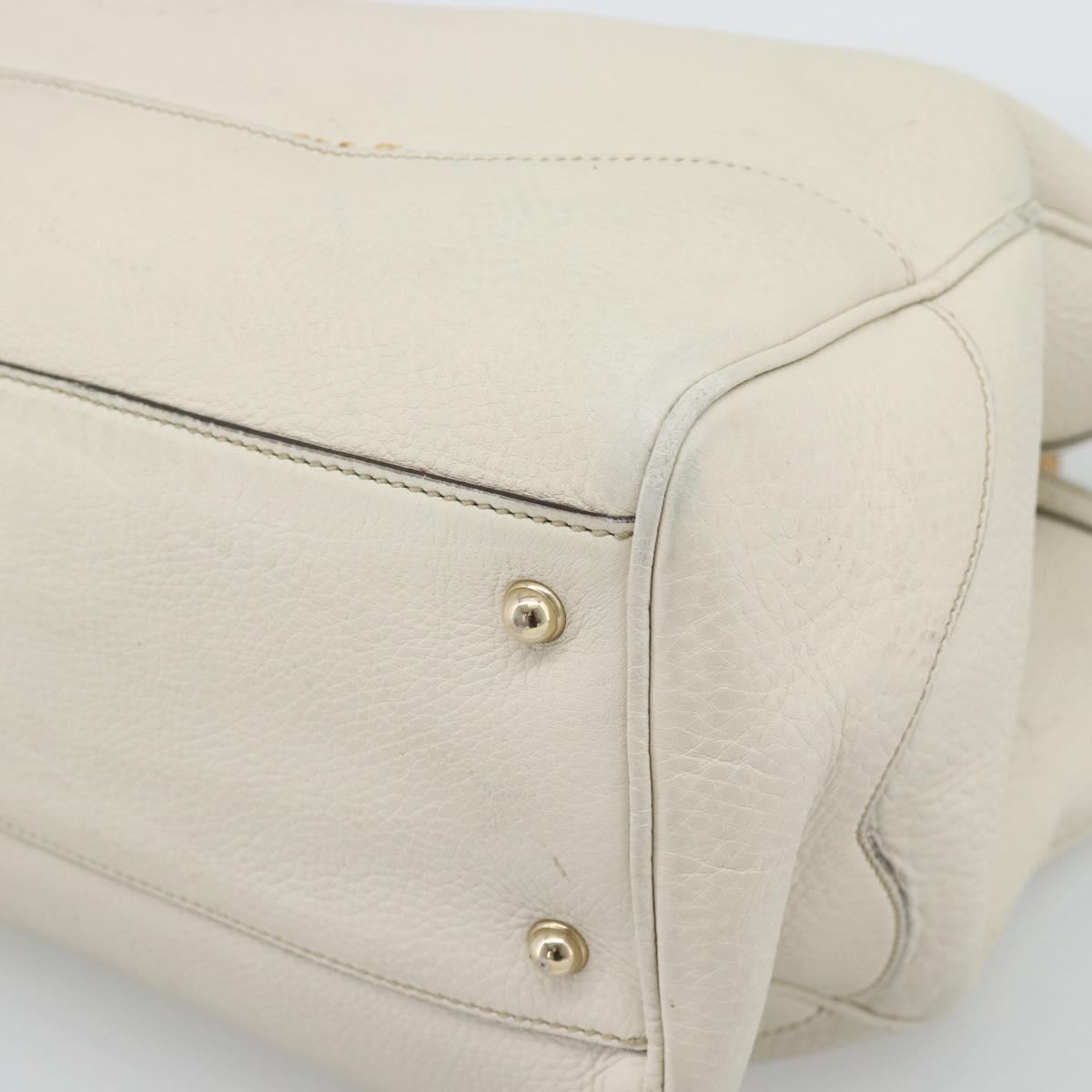 GUCCI Bamboo Hand Bag Leather White Gold 282317 Auth bs36540