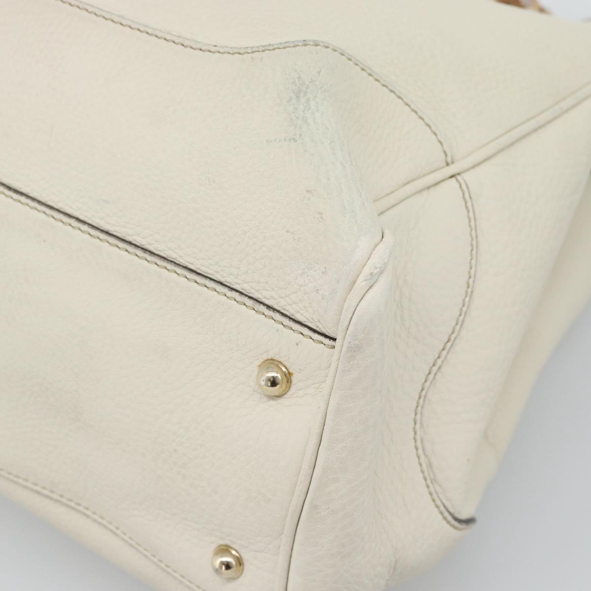 GUCCI Bamboo Hand Bag Leather White Gold 282317 Auth bs36540