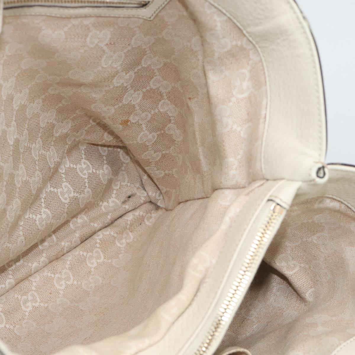 GUCCI Bamboo Hand Bag Leather White Gold 282317 Auth bs36540