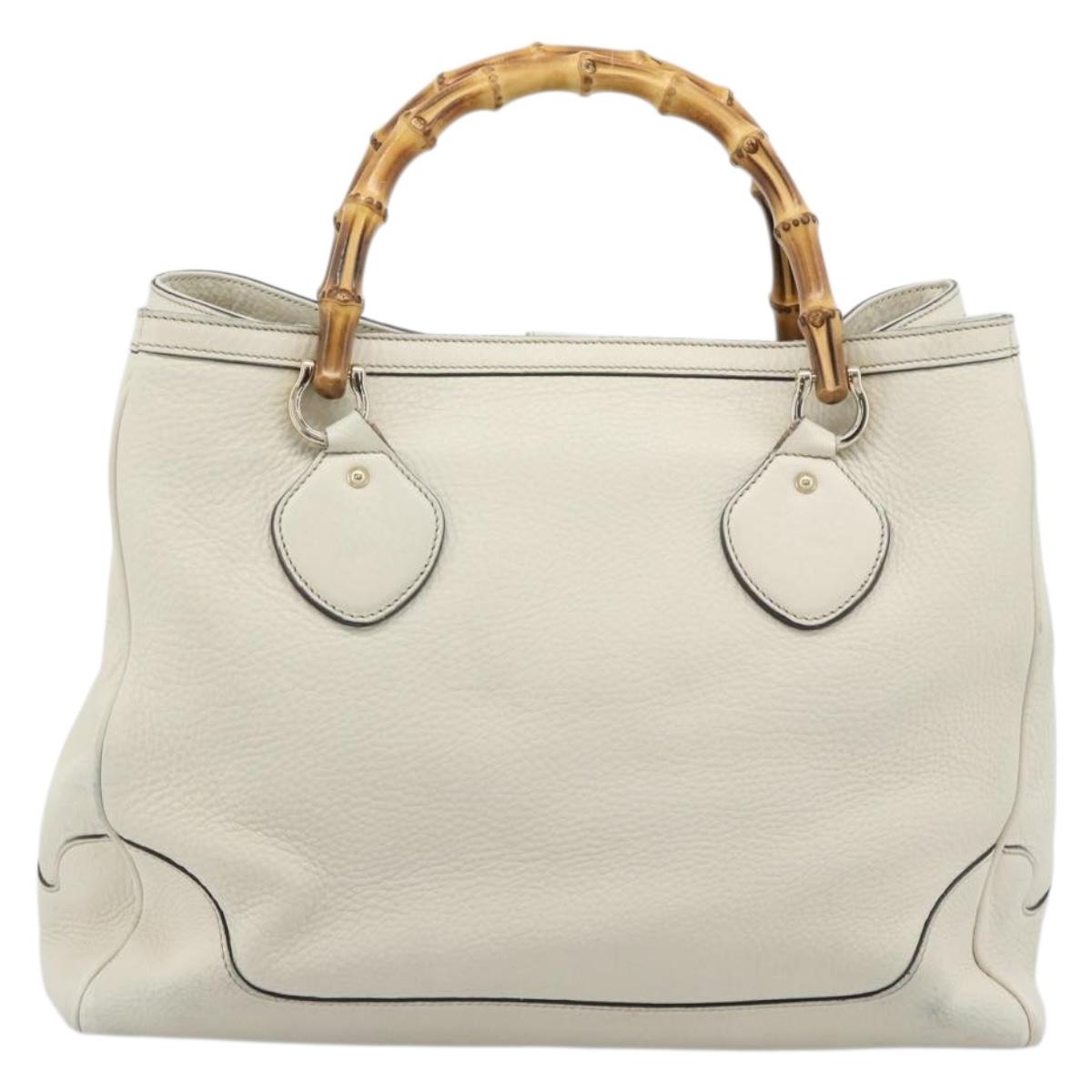 GUCCI Bamboo Hand Bag Leather White Gold 282317 Auth bs36540