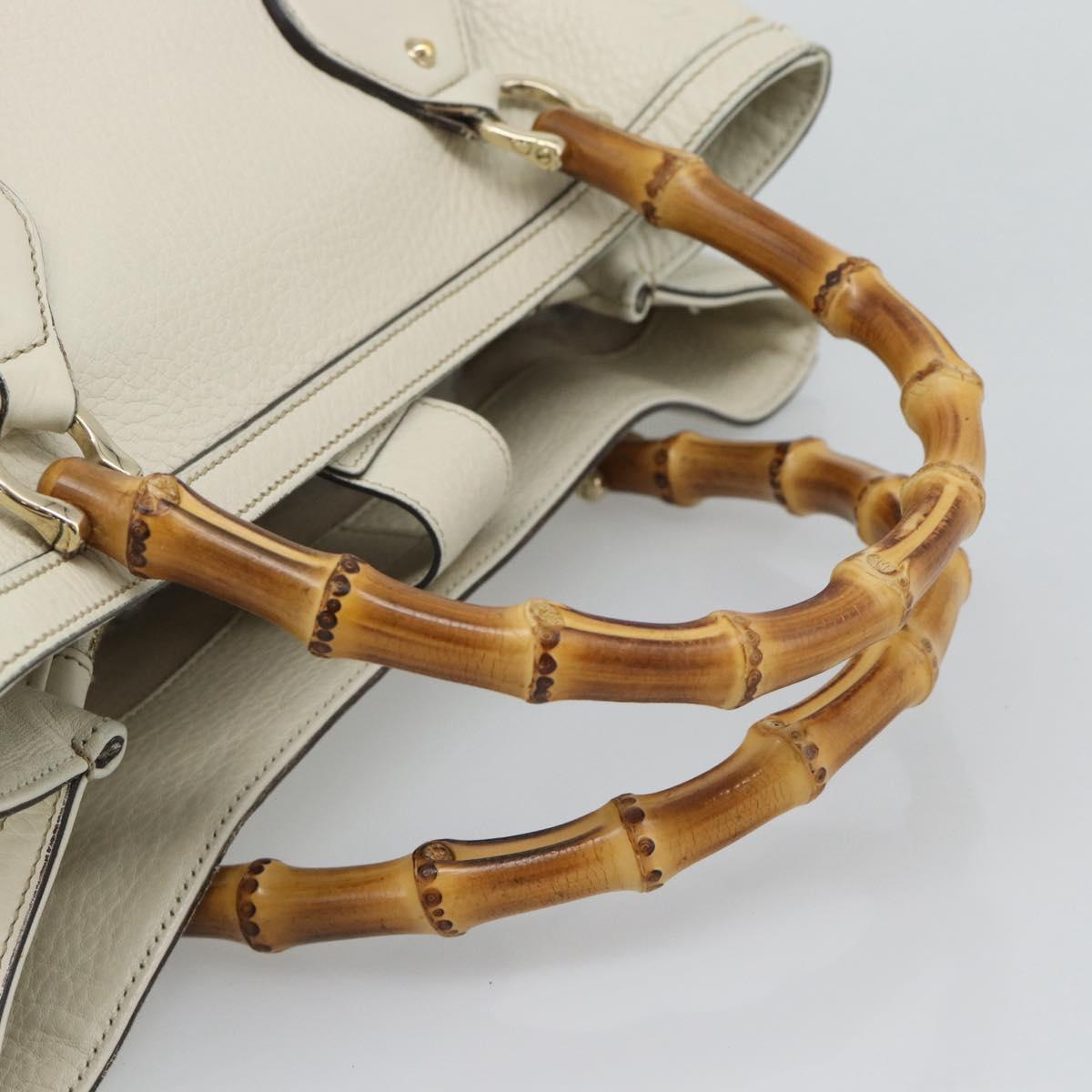 GUCCI Bamboo Hand Bag Leather White Gold 282317 Auth bs36540