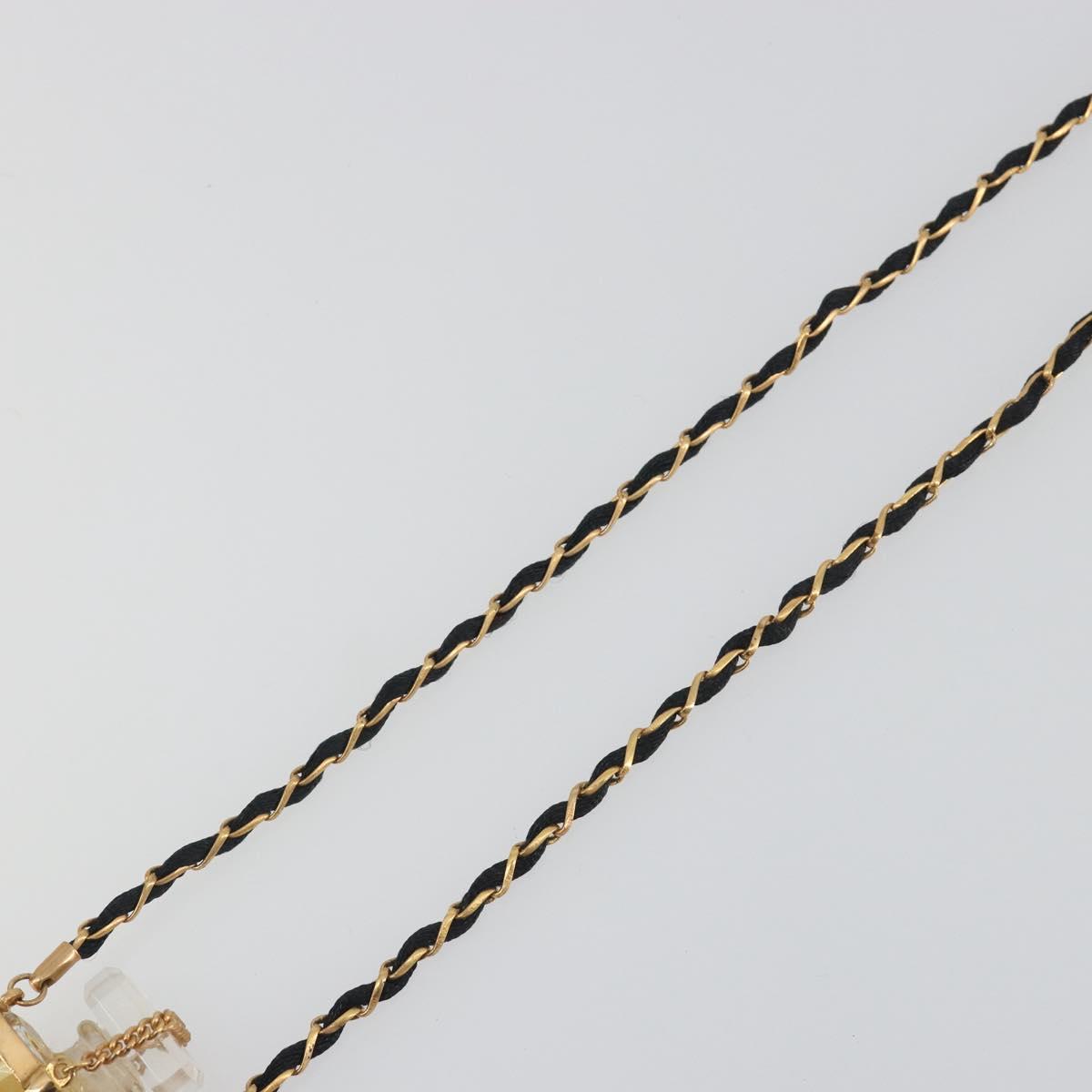 CHANEL Perfume Necklace Metal Gold Tone Black CC Auth bs36541