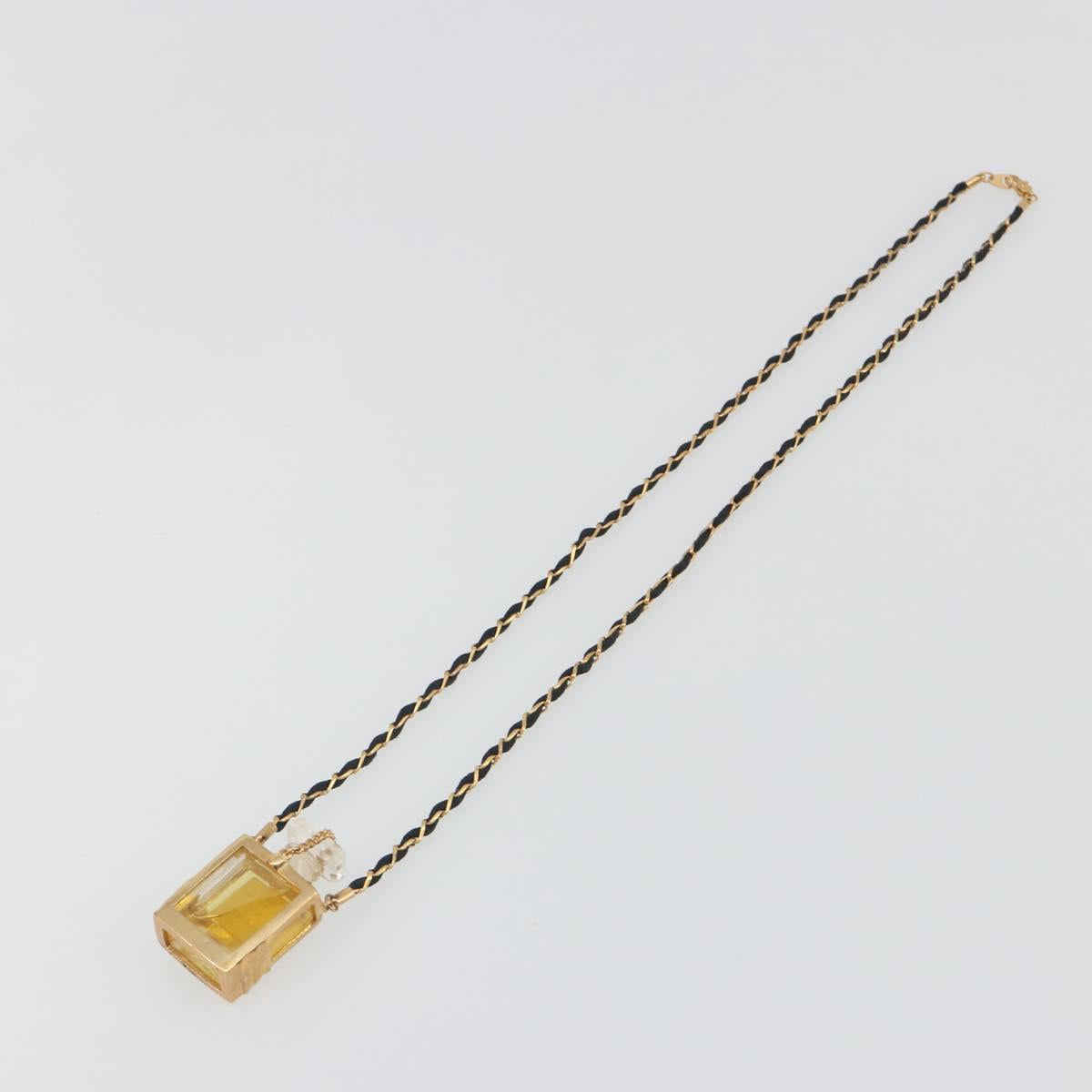CHANEL Perfume Necklace Metal Gold Tone Black CC Auth bs36541