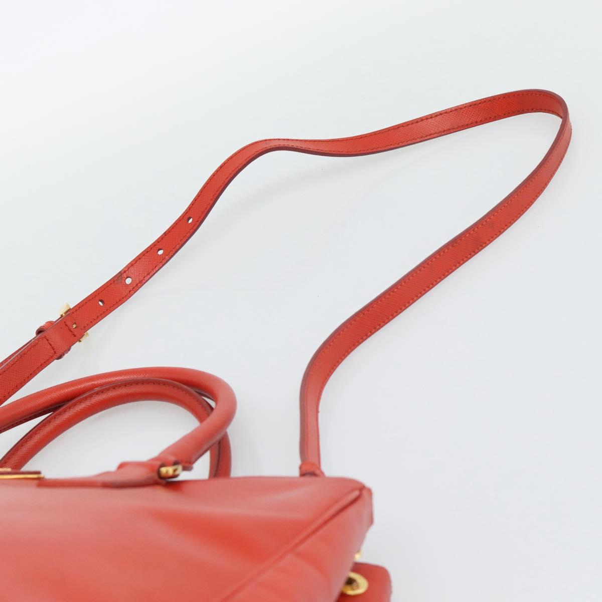 PRADA Hand Bag Safiano Leather 2way Orange Gold Auth bs36543