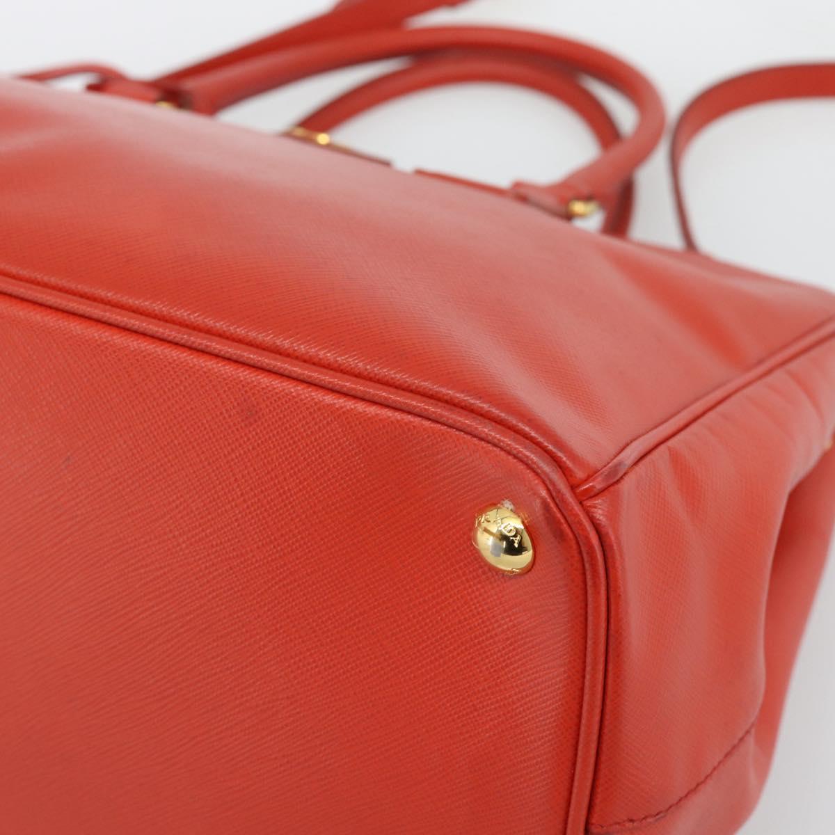 PRADA Hand Bag Safiano Leather 2way Orange Gold Auth bs36543