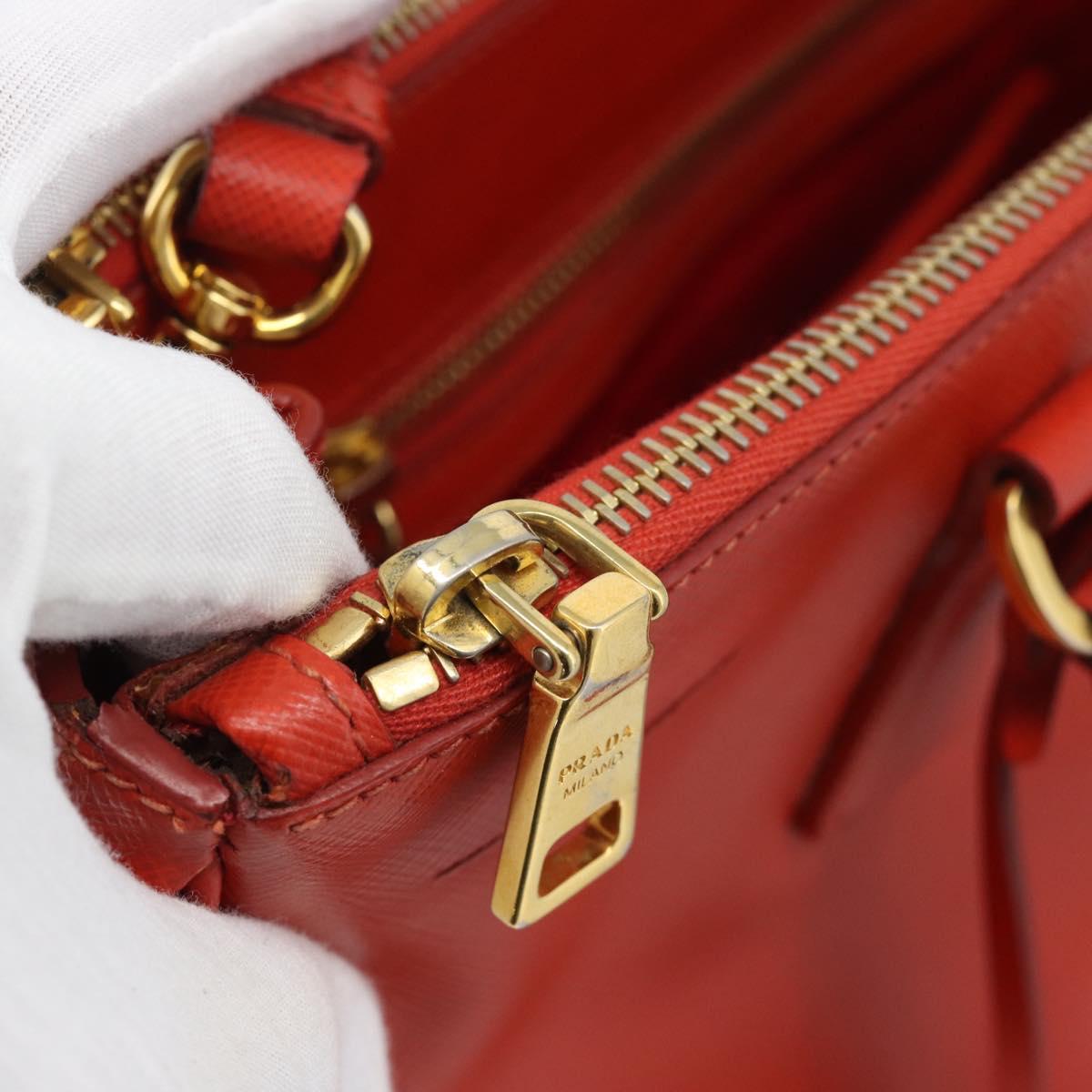 PRADA Hand Bag Safiano Leather 2way Orange Gold Auth bs36543