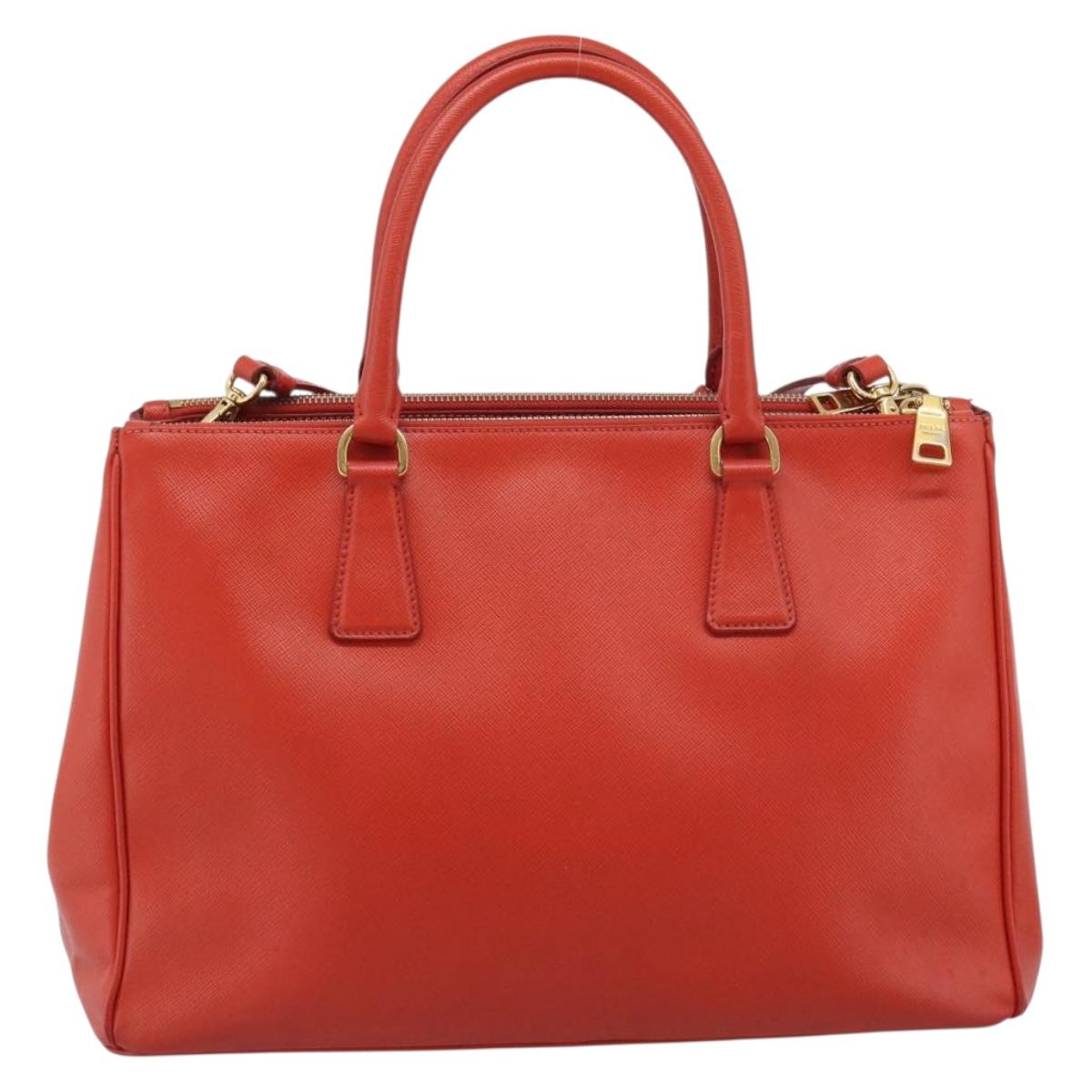 PRADA Hand Bag Safiano Leather 2way Orange Gold Auth bs36543