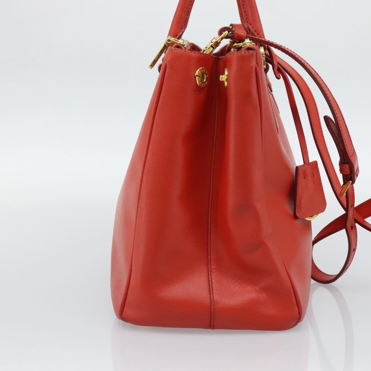 PRADA Hand Bag Safiano Leather 2way Orange Gold Auth bs36543