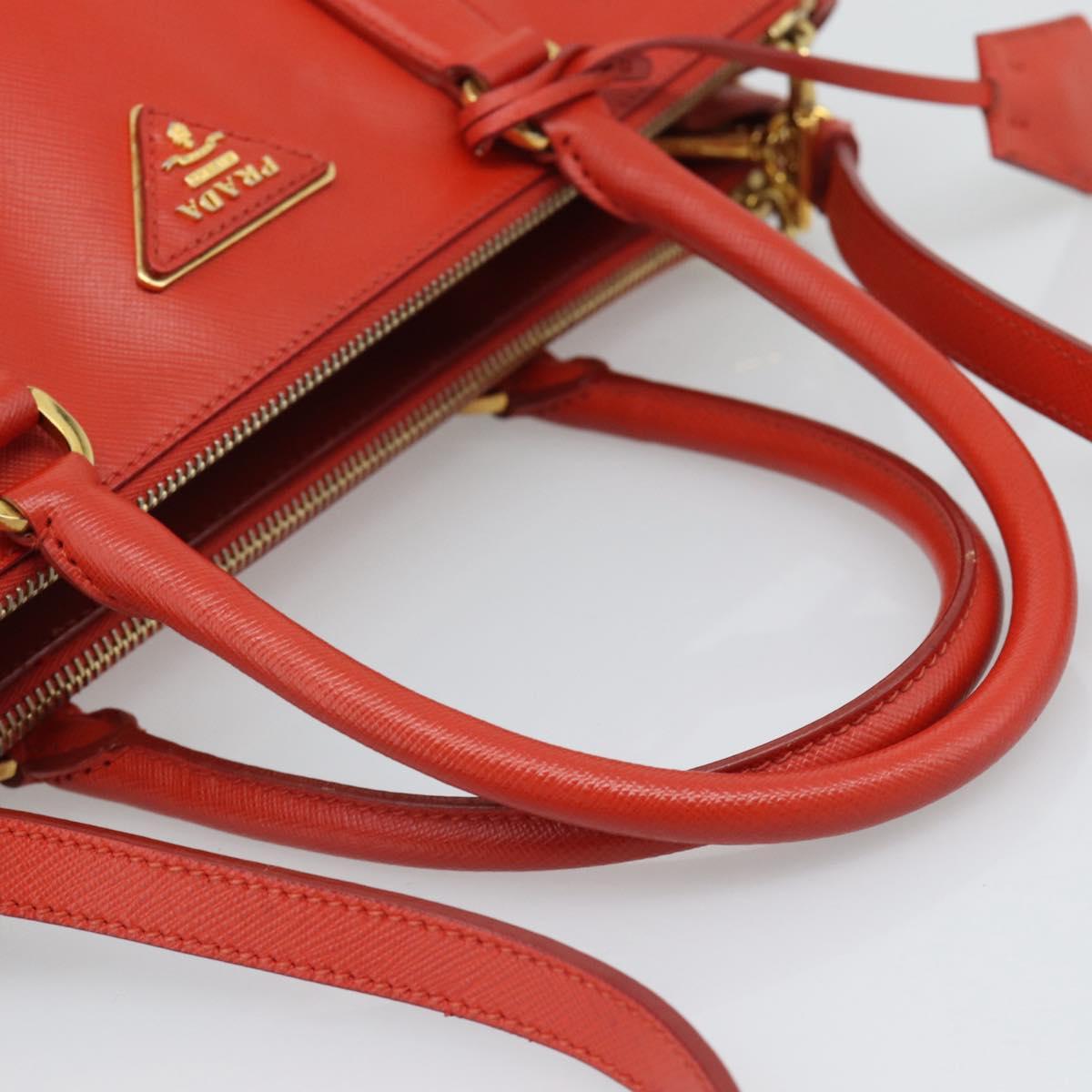 PRADA Hand Bag Safiano Leather 2way Orange Gold Auth bs36543