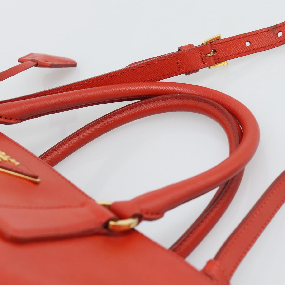 PRADA Hand Bag Safiano Leather 2way Orange Gold Auth bs36543
