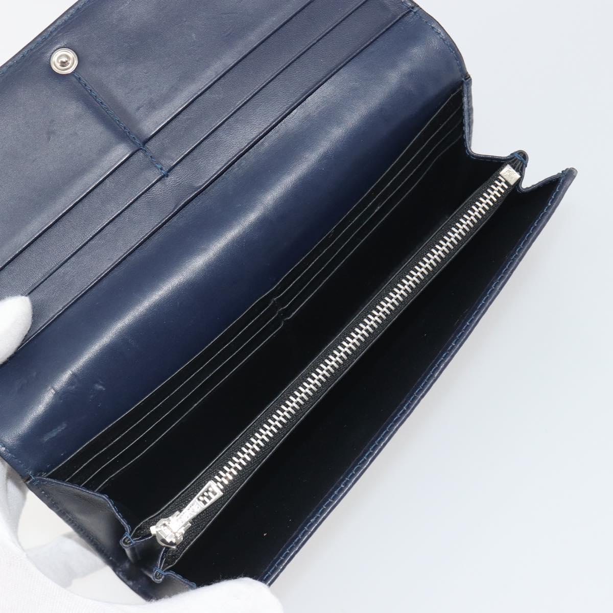 LOEWE Anagram Long Wallet Leather Navy Silver Auth bs36544