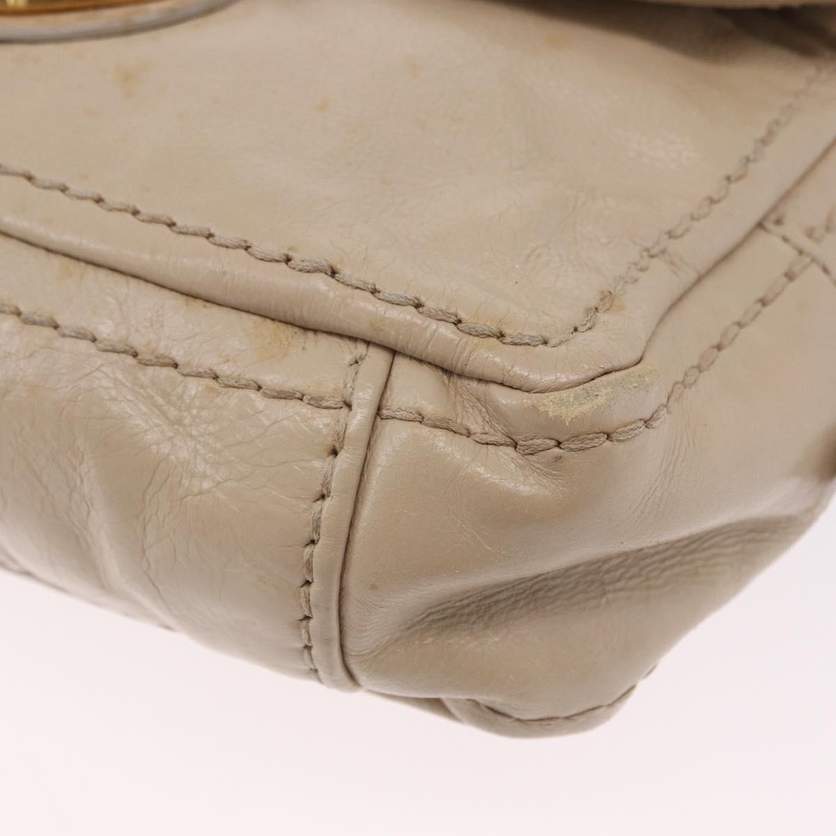 PRADA Chain Shoulder Bag Leather Beige Gold Auth bs36546