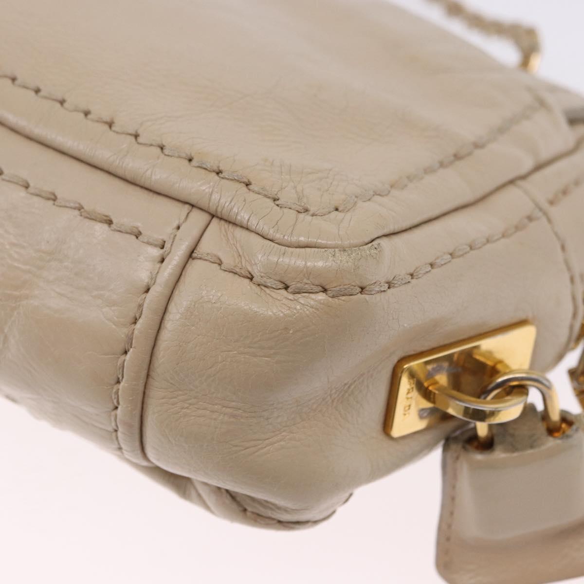 PRADA Chain Shoulder Bag Leather Beige Gold Auth bs36546