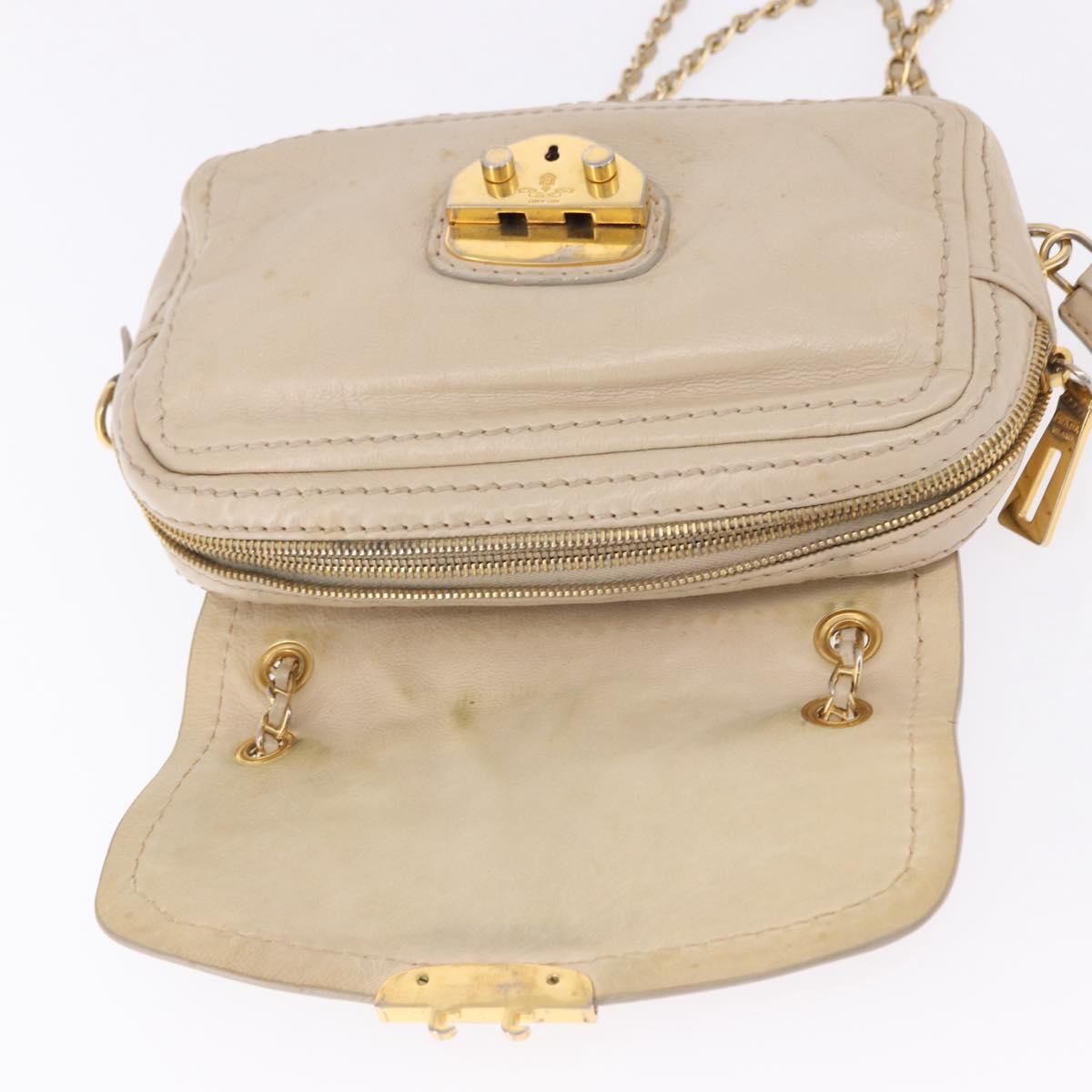 PRADA Chain Shoulder Bag Leather Beige Gold Auth bs36546