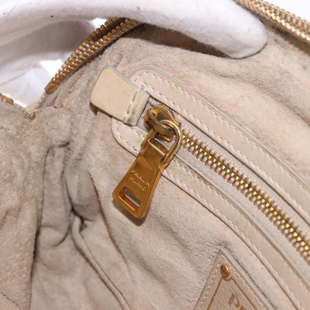PRADA Chain Shoulder Bag Leather Beige Gold Auth bs36546
