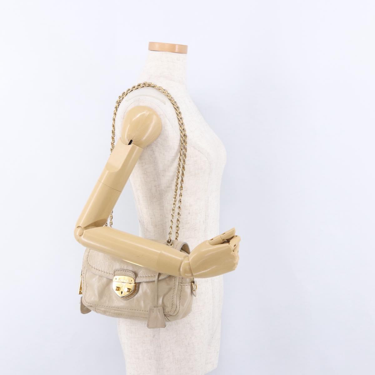 PRADA Chain Shoulder Bag Leather Beige Gold Auth bs36546