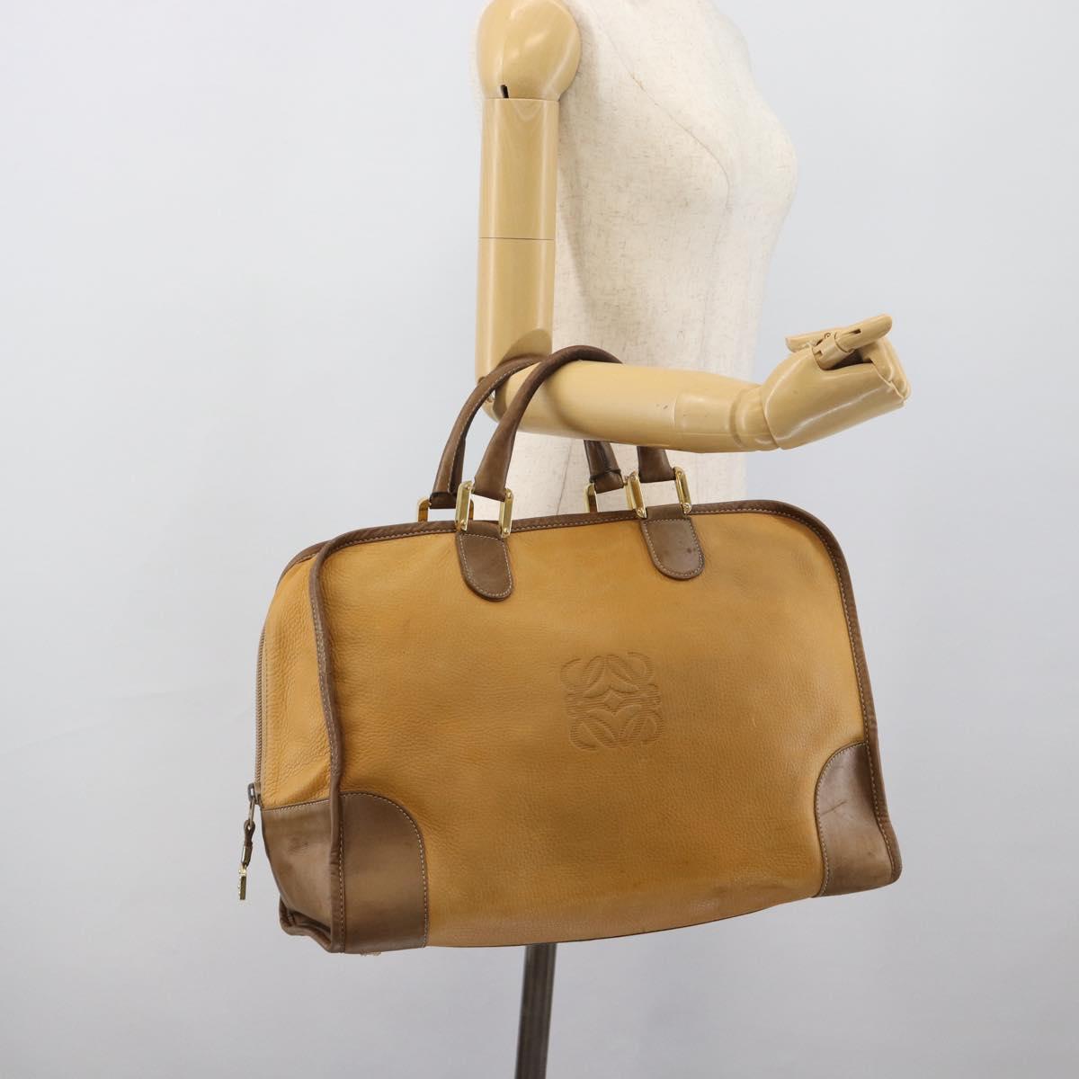 LOEWE Boston Bag Leather Beige Gold Auth bs36547