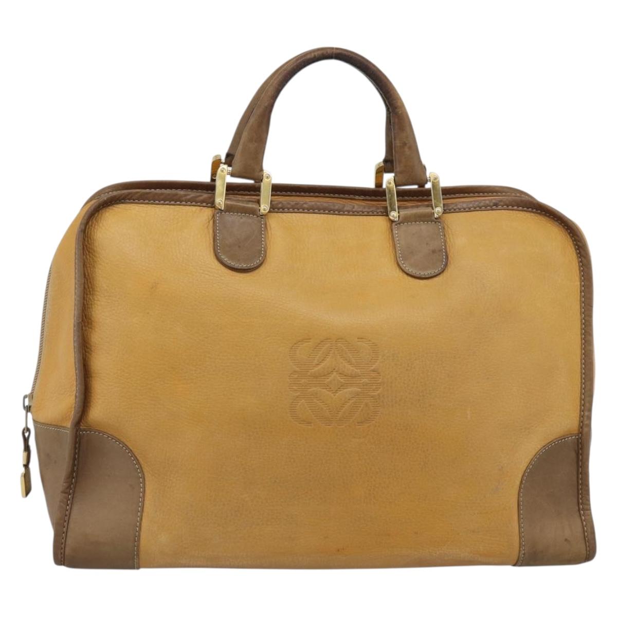 LOEWE Boston Bag Leather Beige Gold Auth bs36547