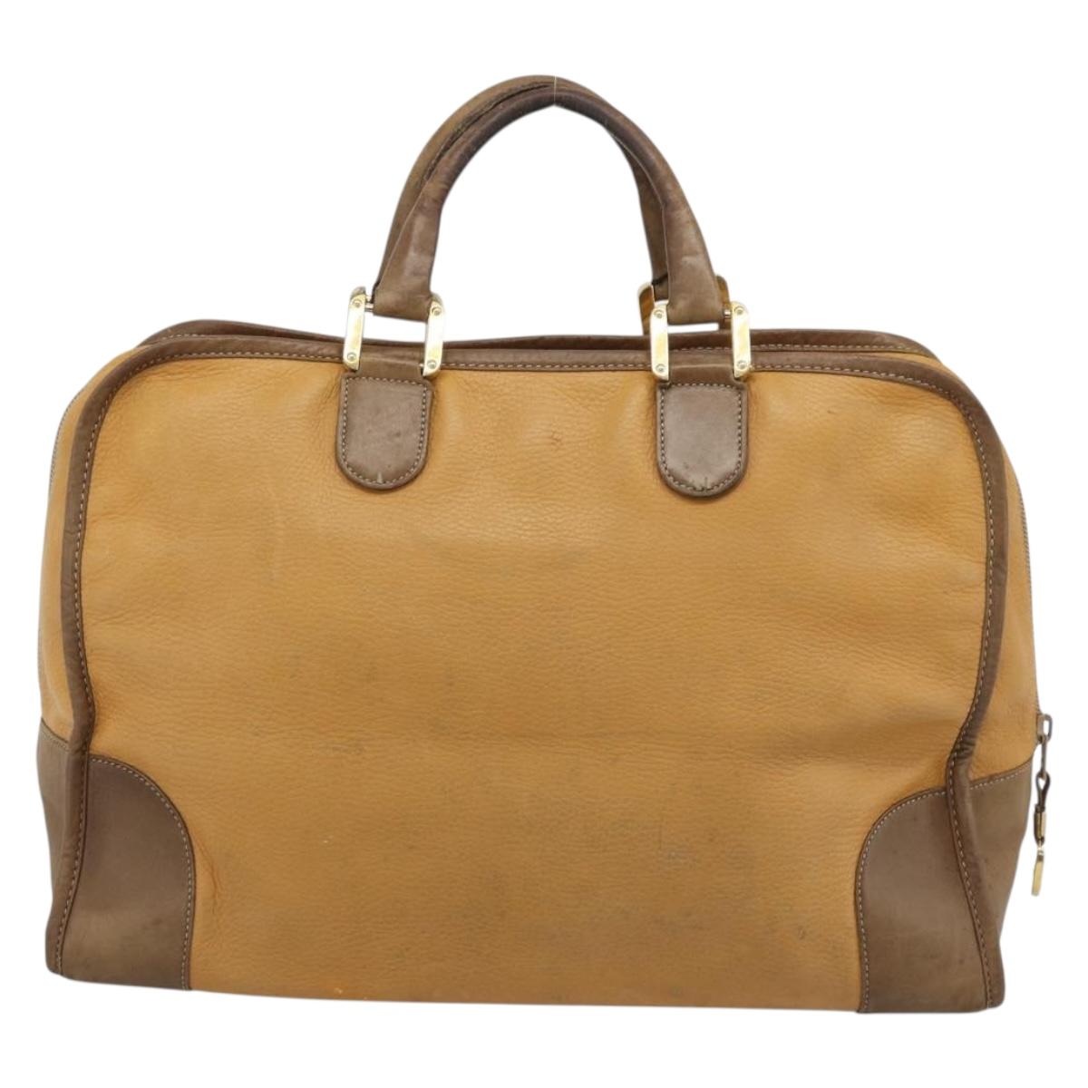 LOEWE Boston Bag Leather Beige Gold Auth bs36547