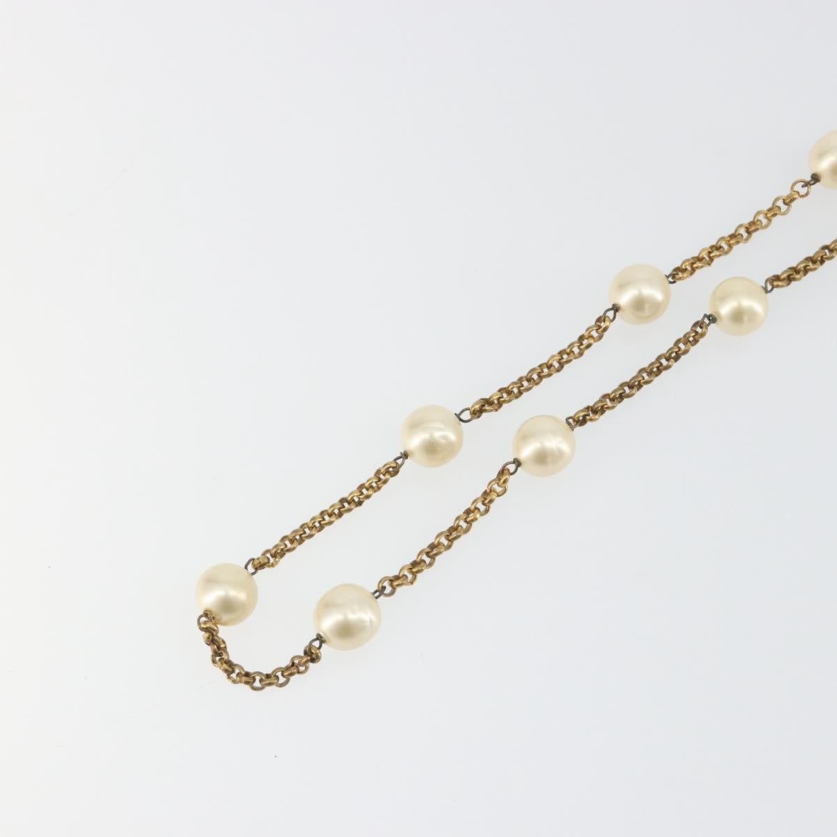 CHANEL Necklace Metal Gold Tone White CC Auth bs36551
