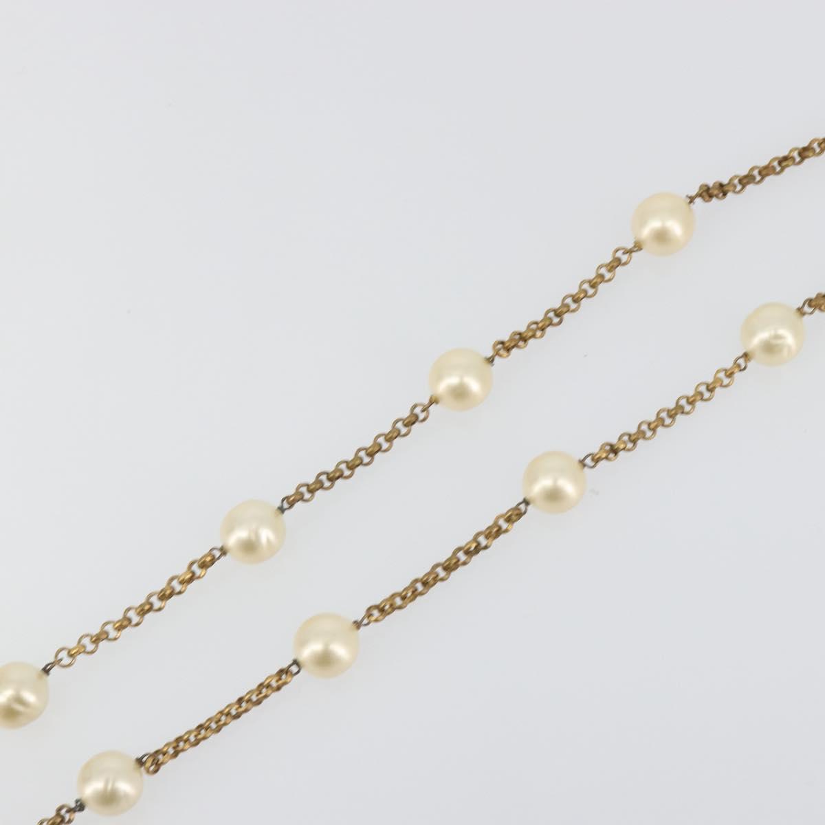 CHANEL Necklace Metal Gold Tone White CC Auth bs36551