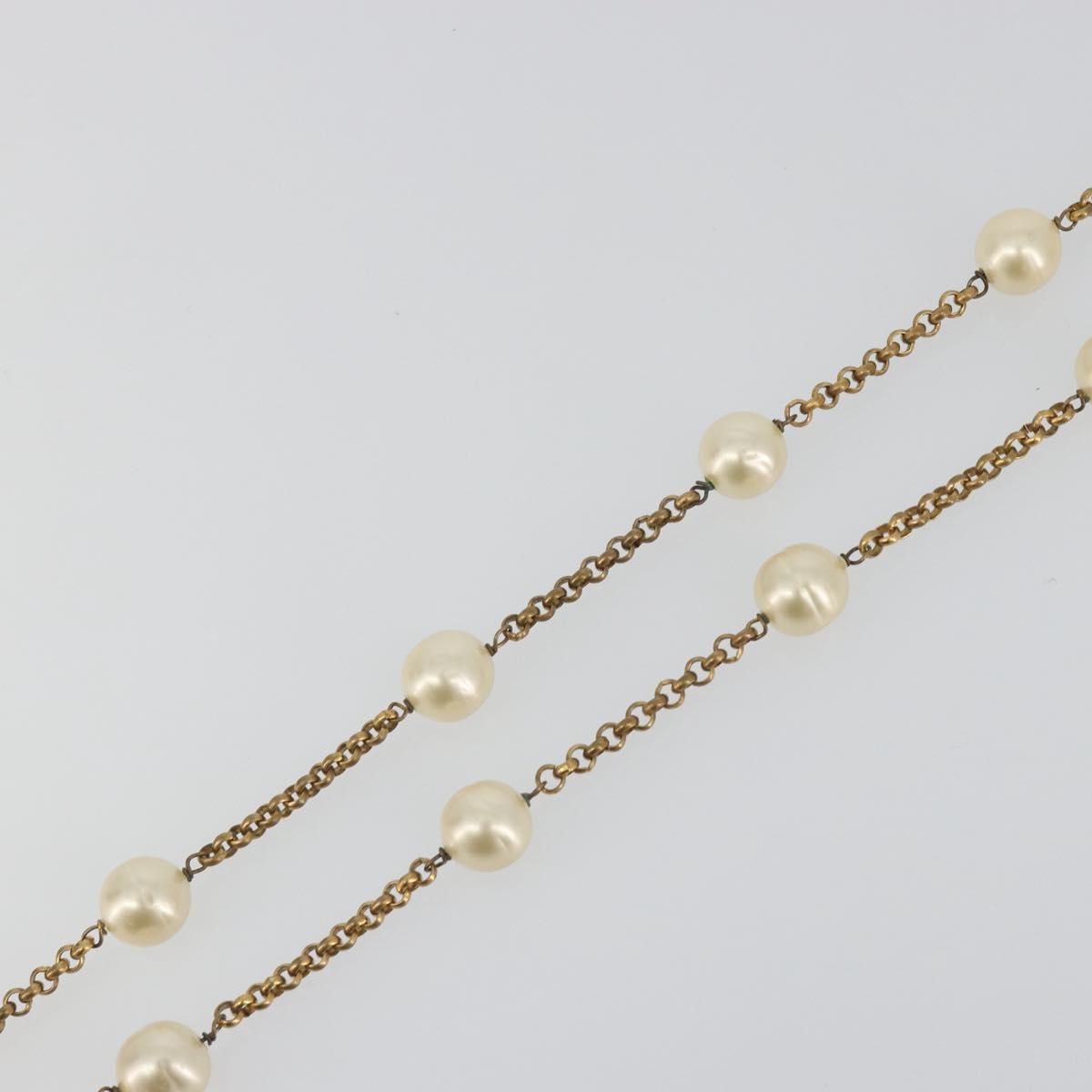 CHANEL Necklace Metal Gold Tone White CC Auth bs36551